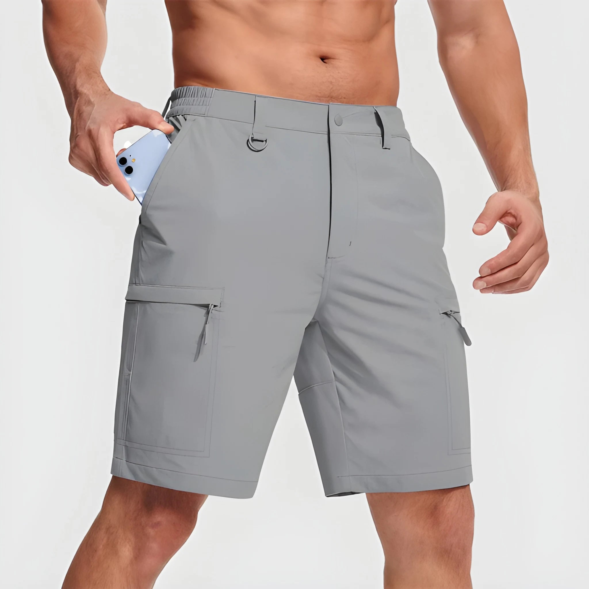 Men's Cargo Workout Shorts with Zip Pockets and Elastic Waist
