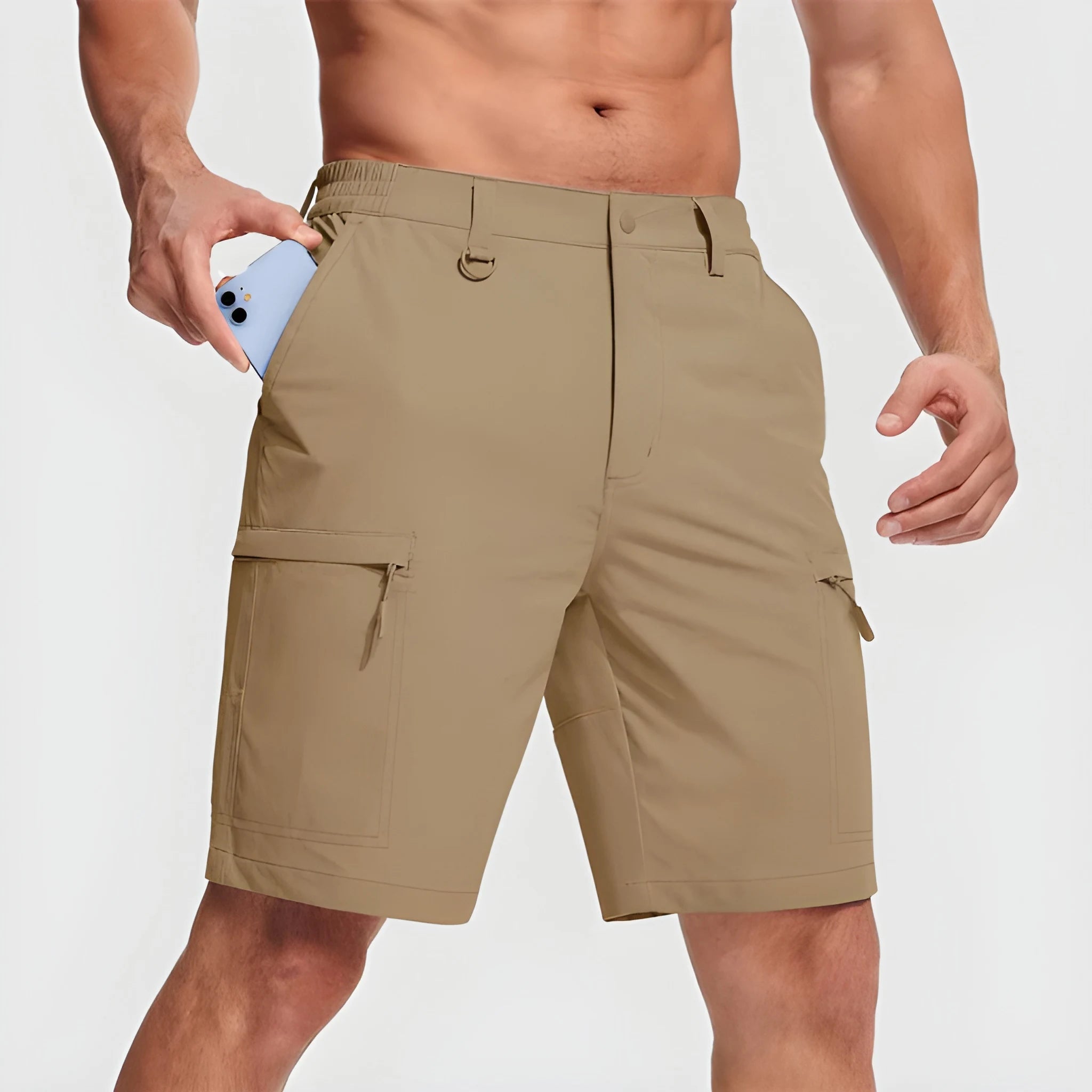 Men's Cargo Workout Shorts with Zip Pockets and Elastic Waist