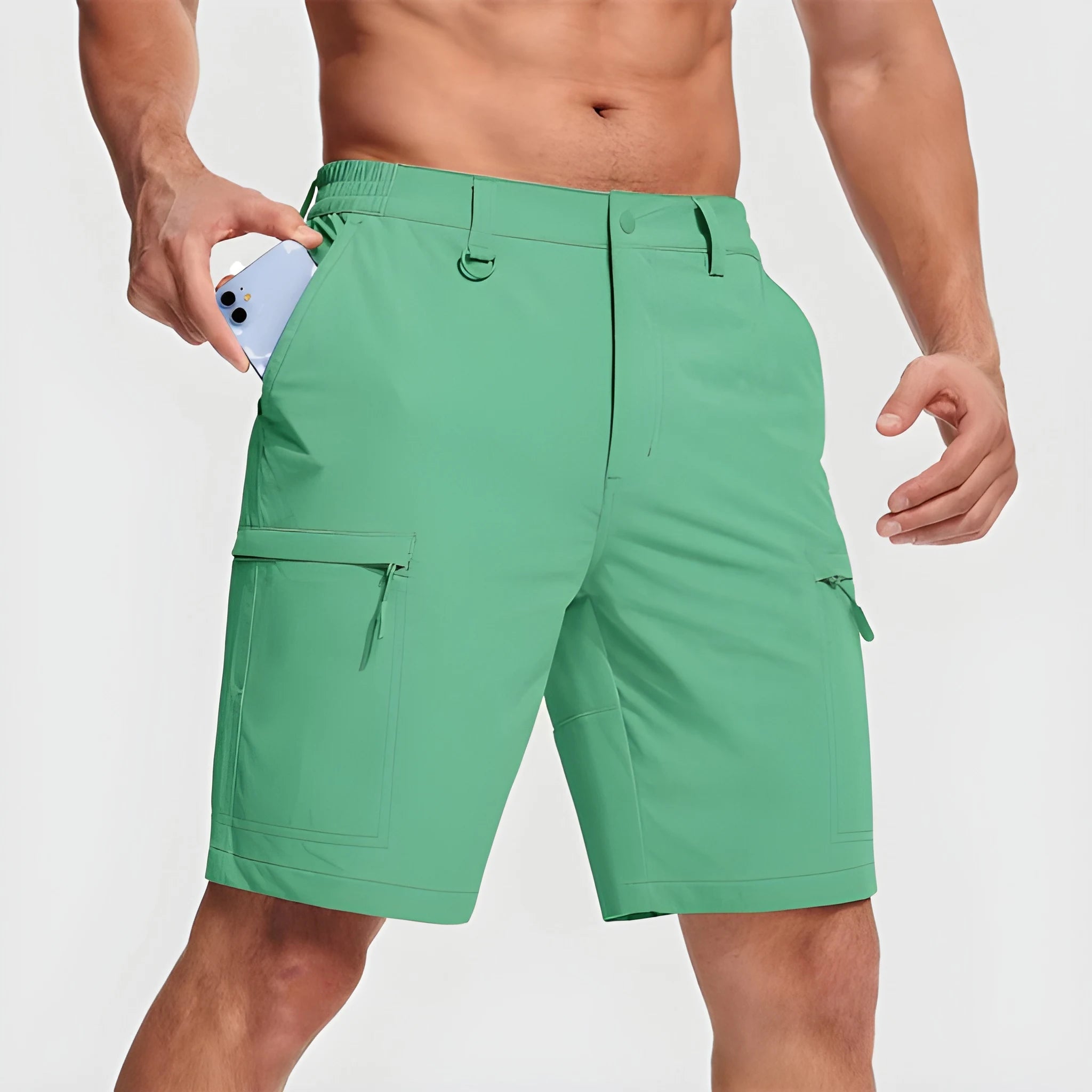 Men's Cargo Workout Shorts with Zip Pockets and Elastic Waist