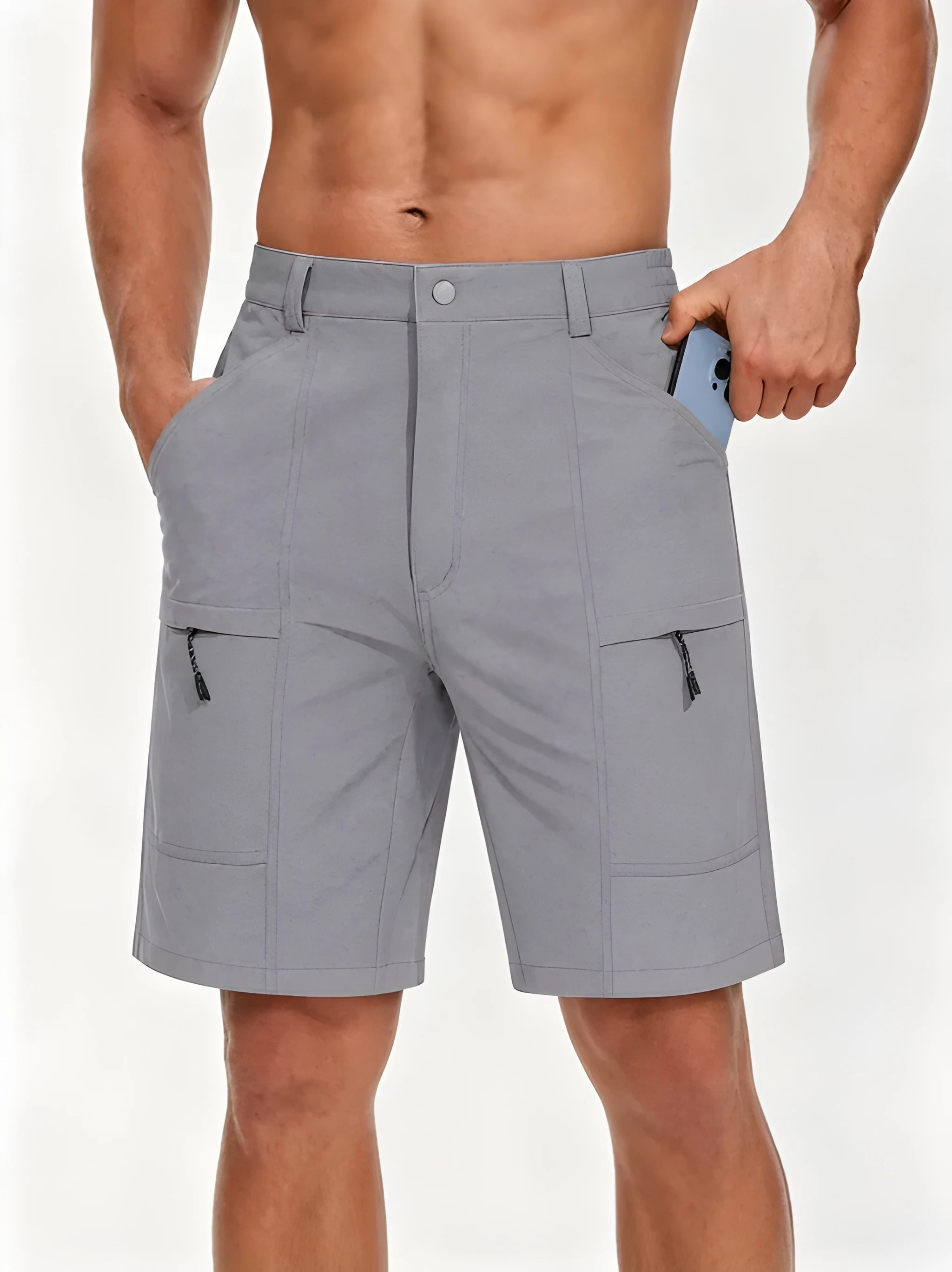 Men's Cargo Workout Shorts with Elastic Waist and Zip Pockets