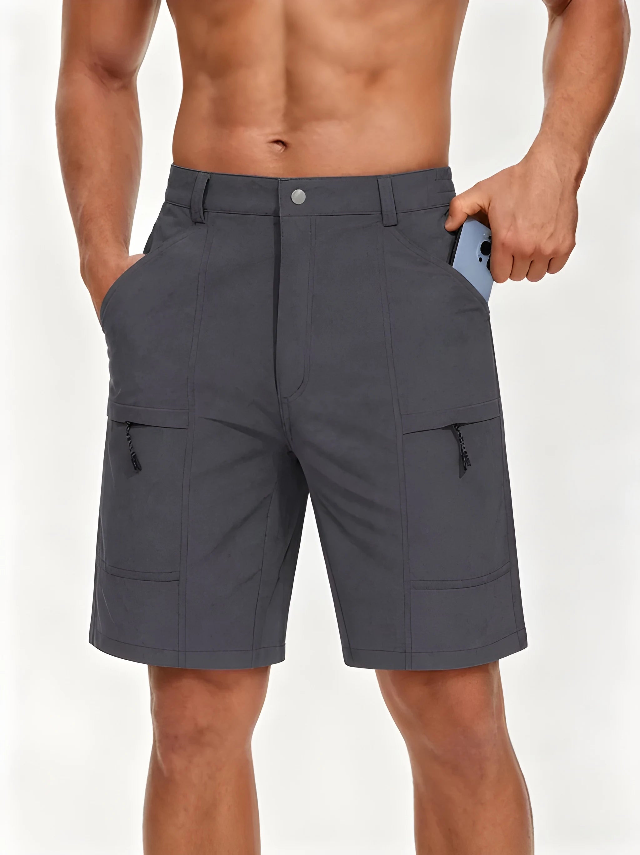 Men's Cargo Workout Shorts with Elastic Waist and Zip Pockets