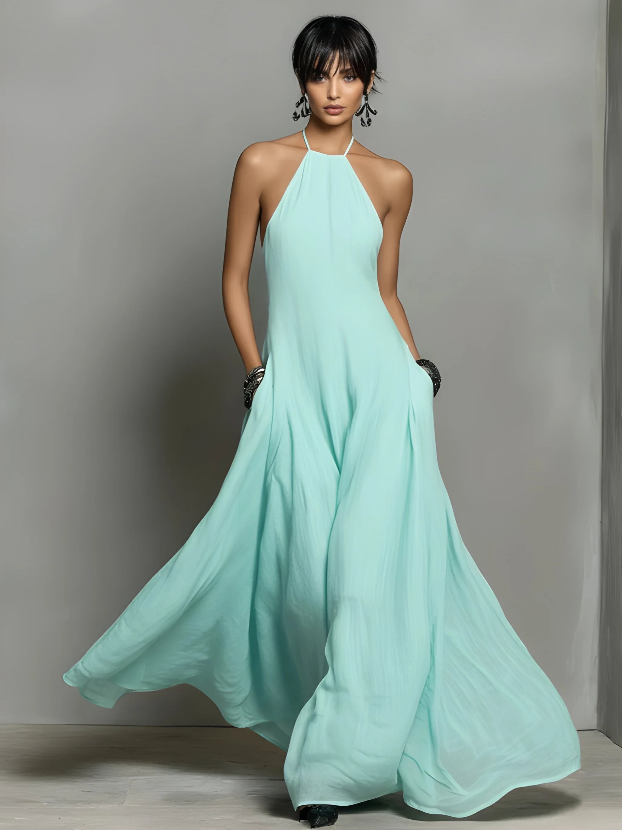 Women's Casual Boho Maxi Summer Dress with Pleated Details