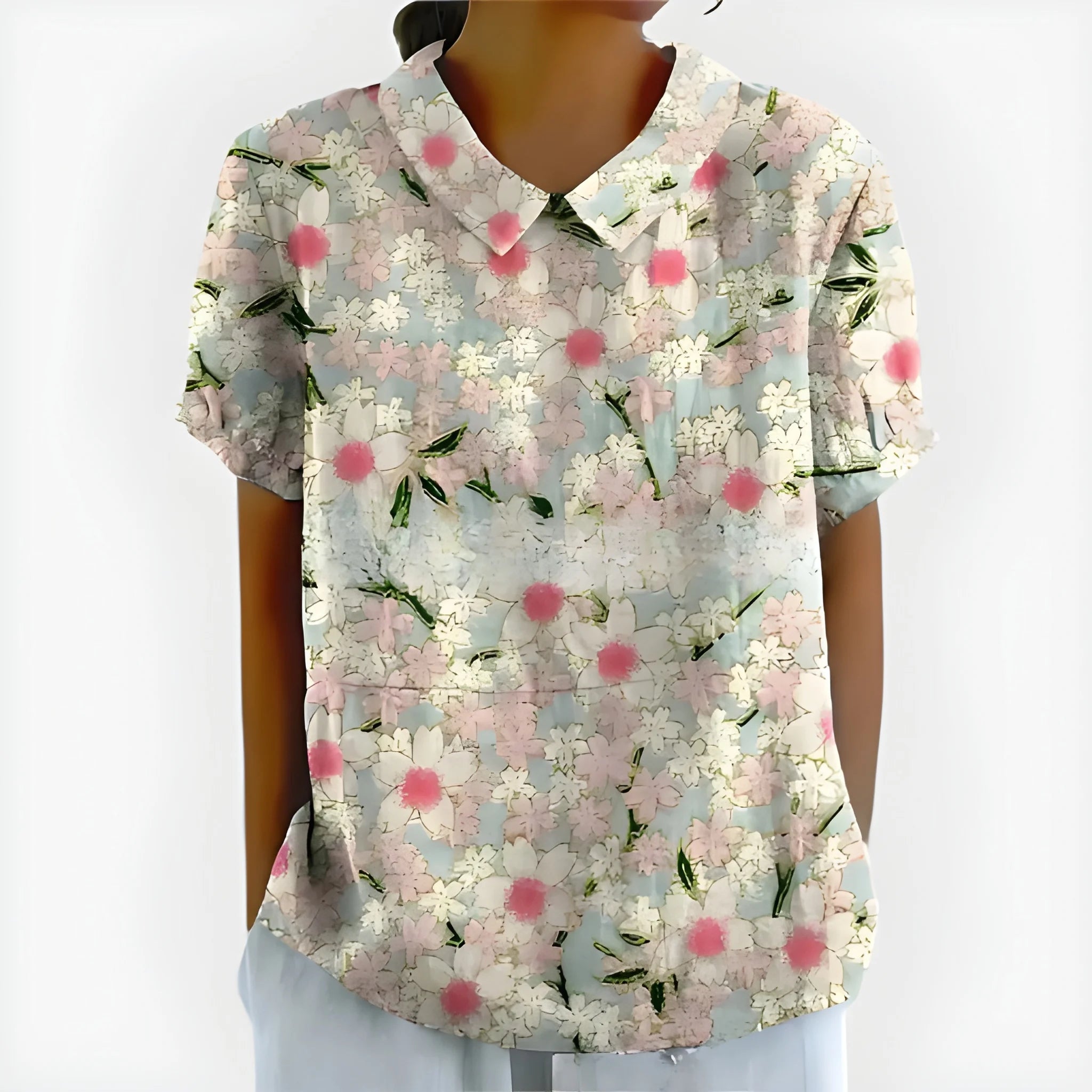 Women's Summer Striped Blouse with Short Sleeve and V-Neck
