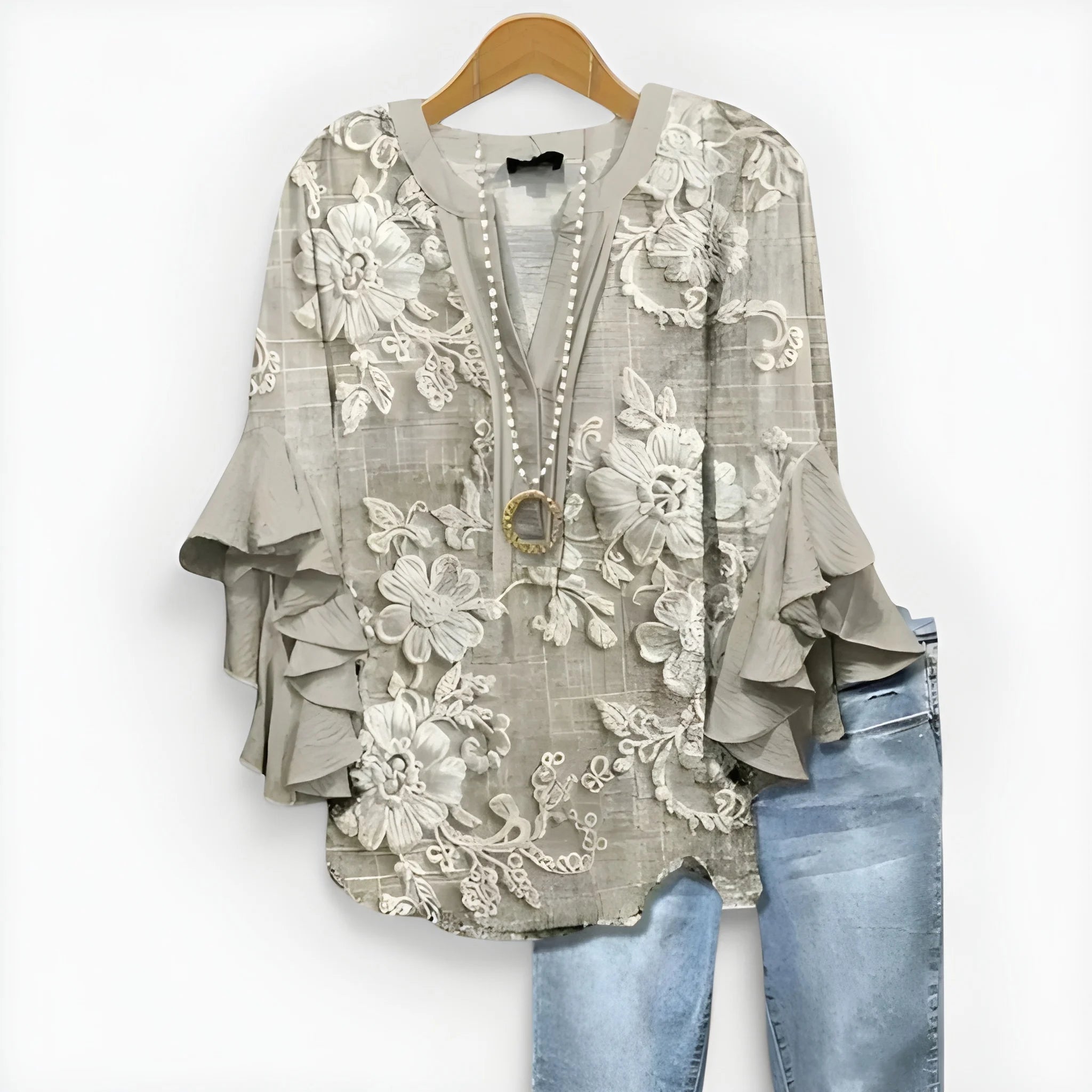 Women's Summer Loose Blouse with V-Neck and Ruffle Sleeves
