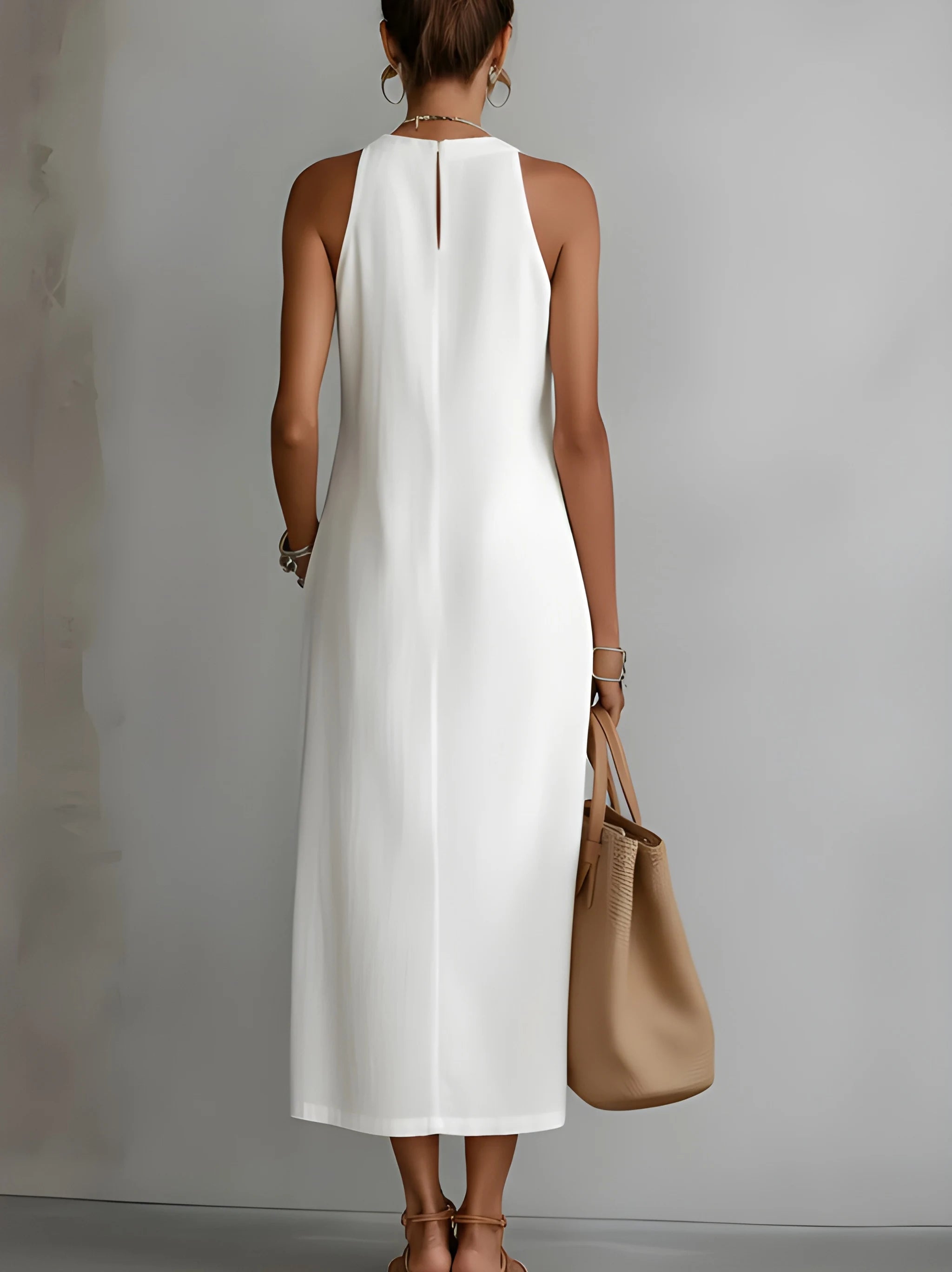 Women's Casual Boho Midi Summer Dress with Embroidered Detailing and Slit