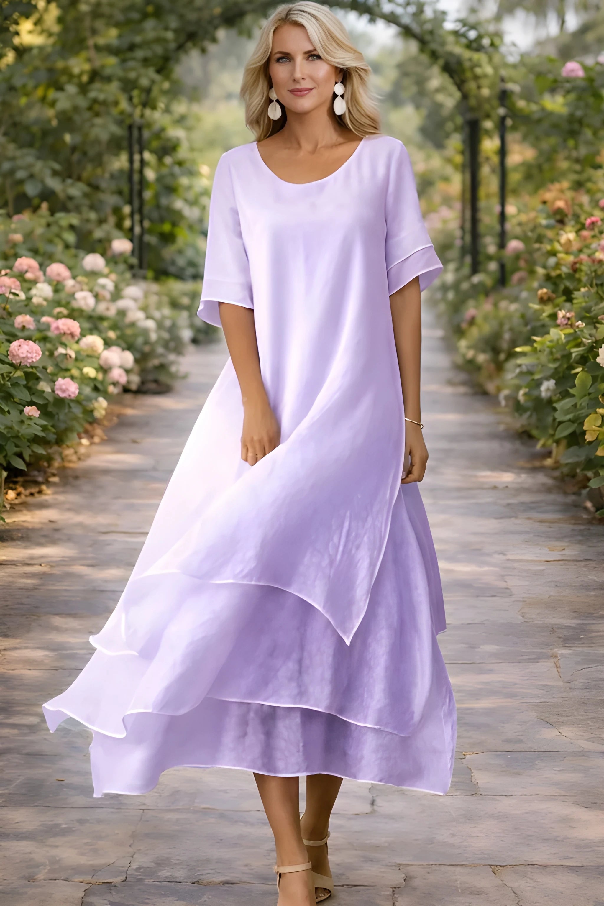 Women's Elegant Flowy Midi Summer Dress with High Neck
