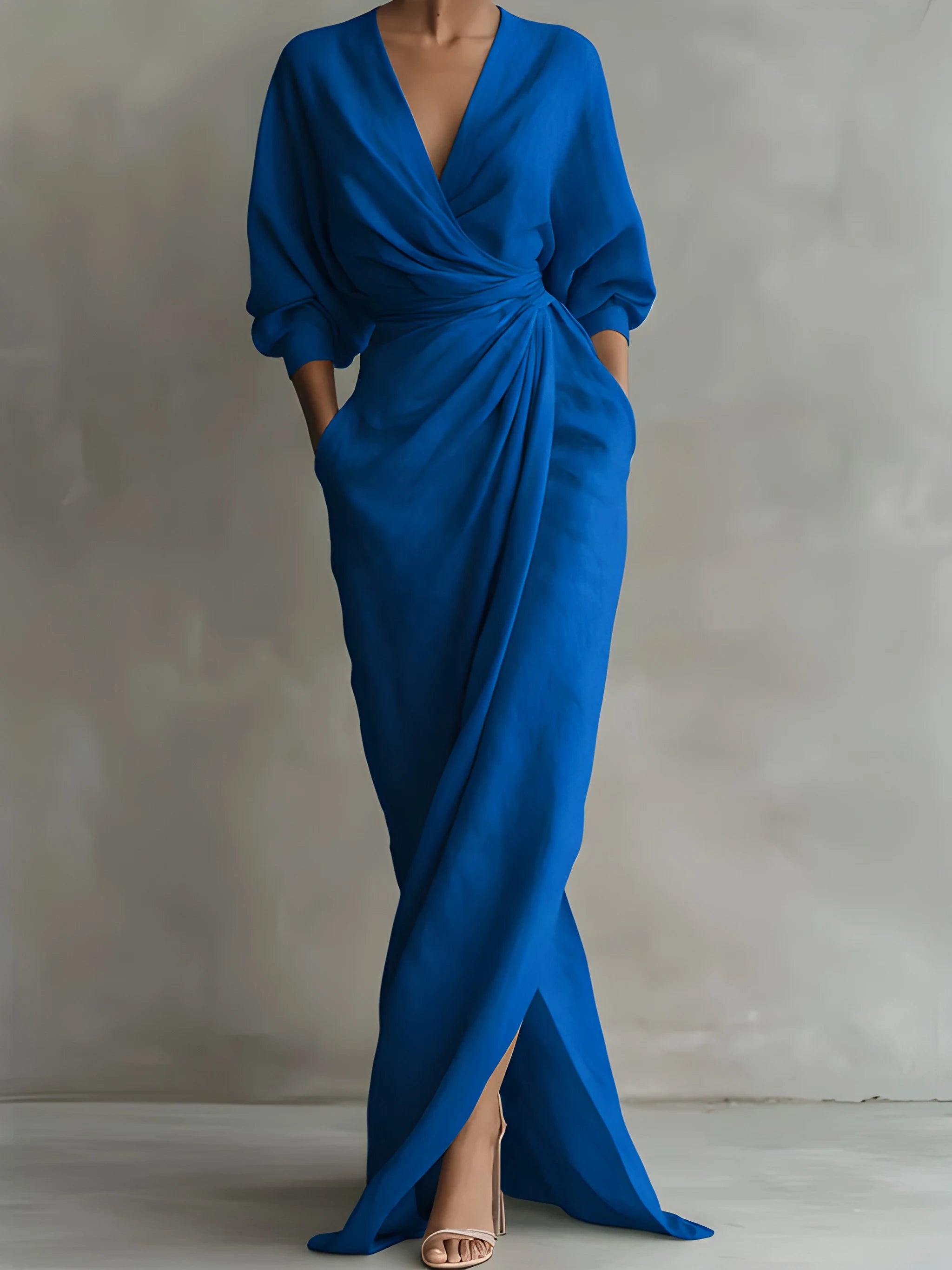 Women's Elegant Flowy Maxi Summer Dress with Wrap Waist