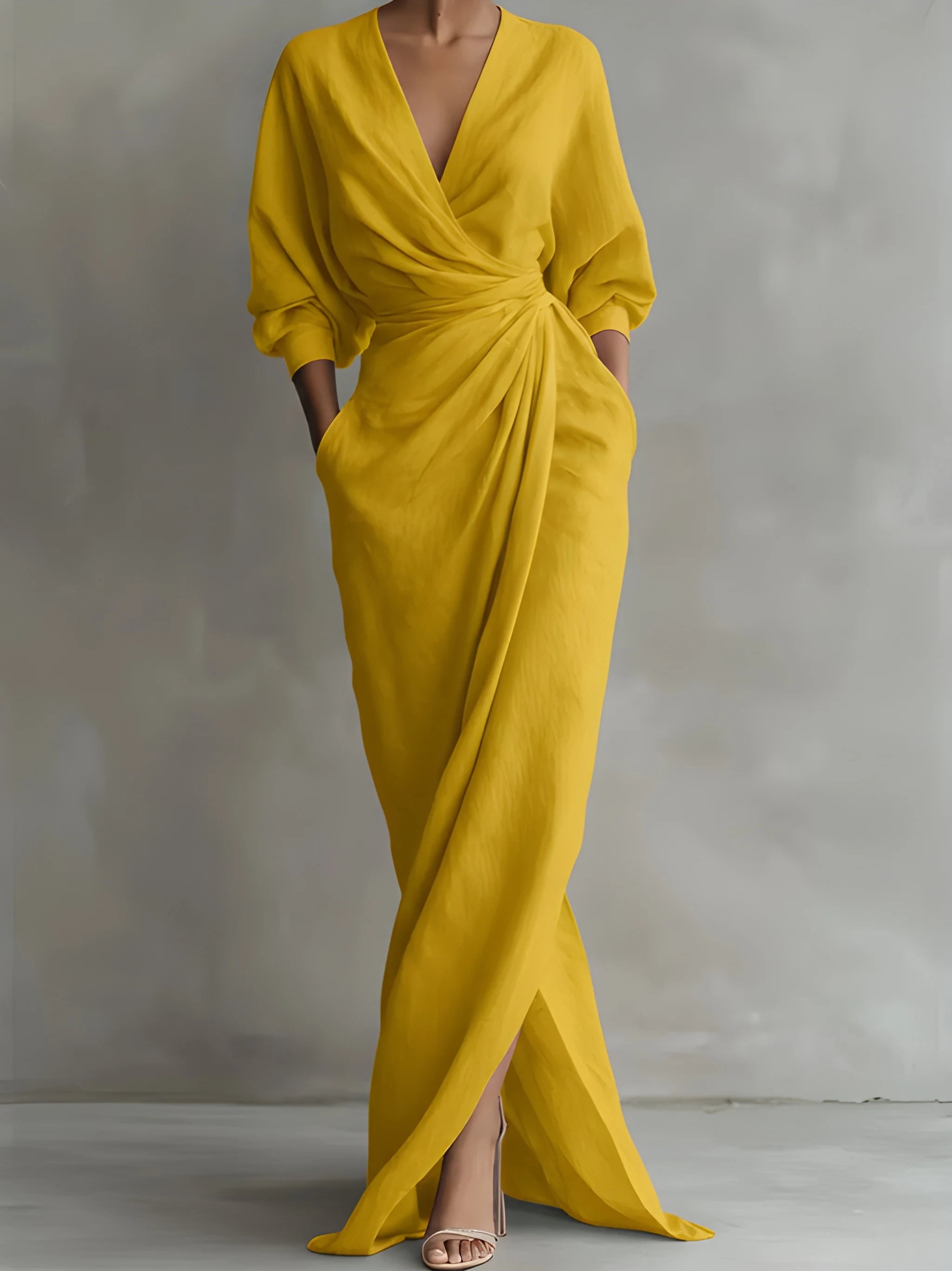 Women's Elegant Flowy Maxi Summer Dress with Wrap Waist