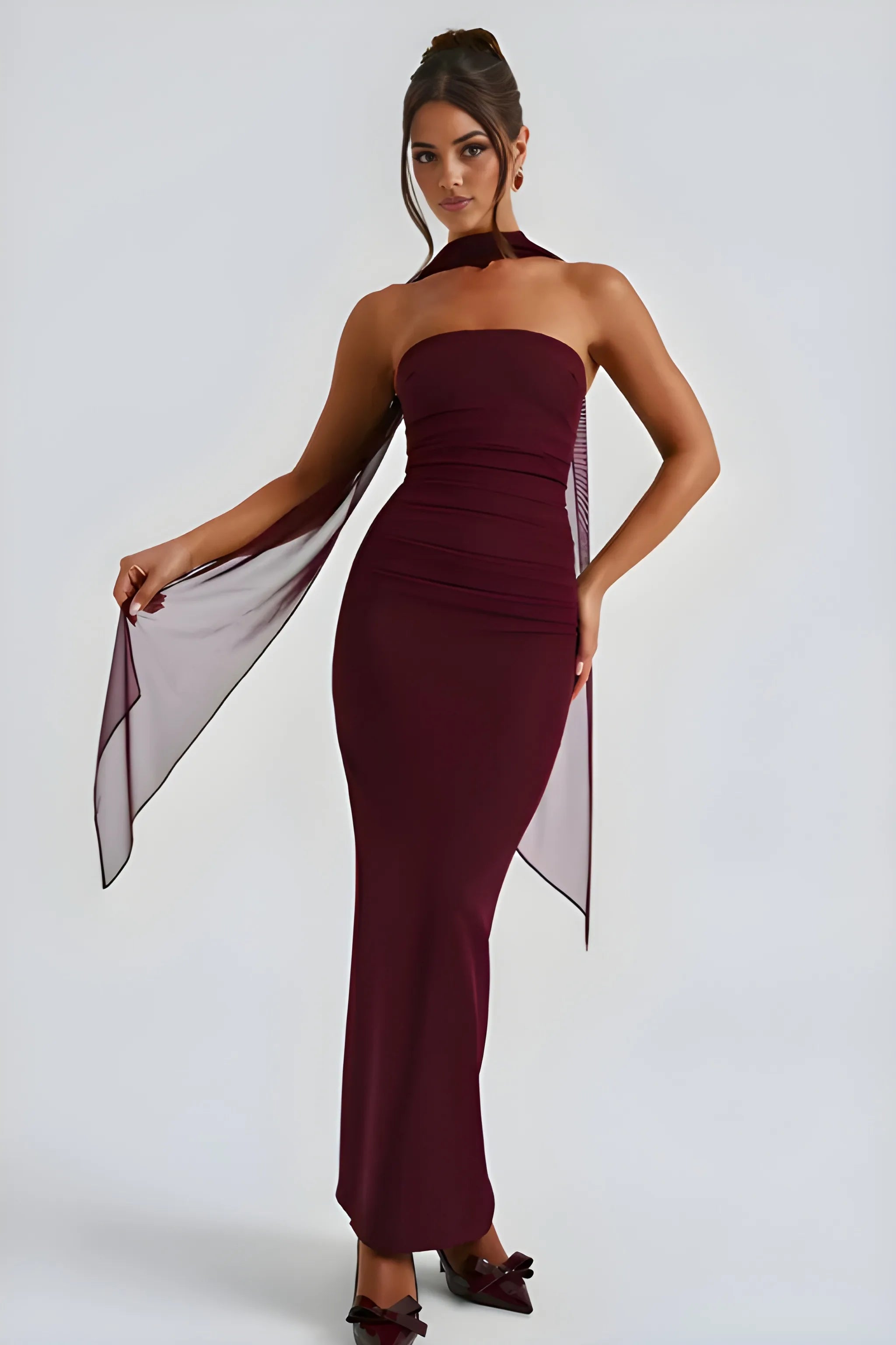 Women's Formal Maxi Wedding Guest Dress with Strapless Neckline
