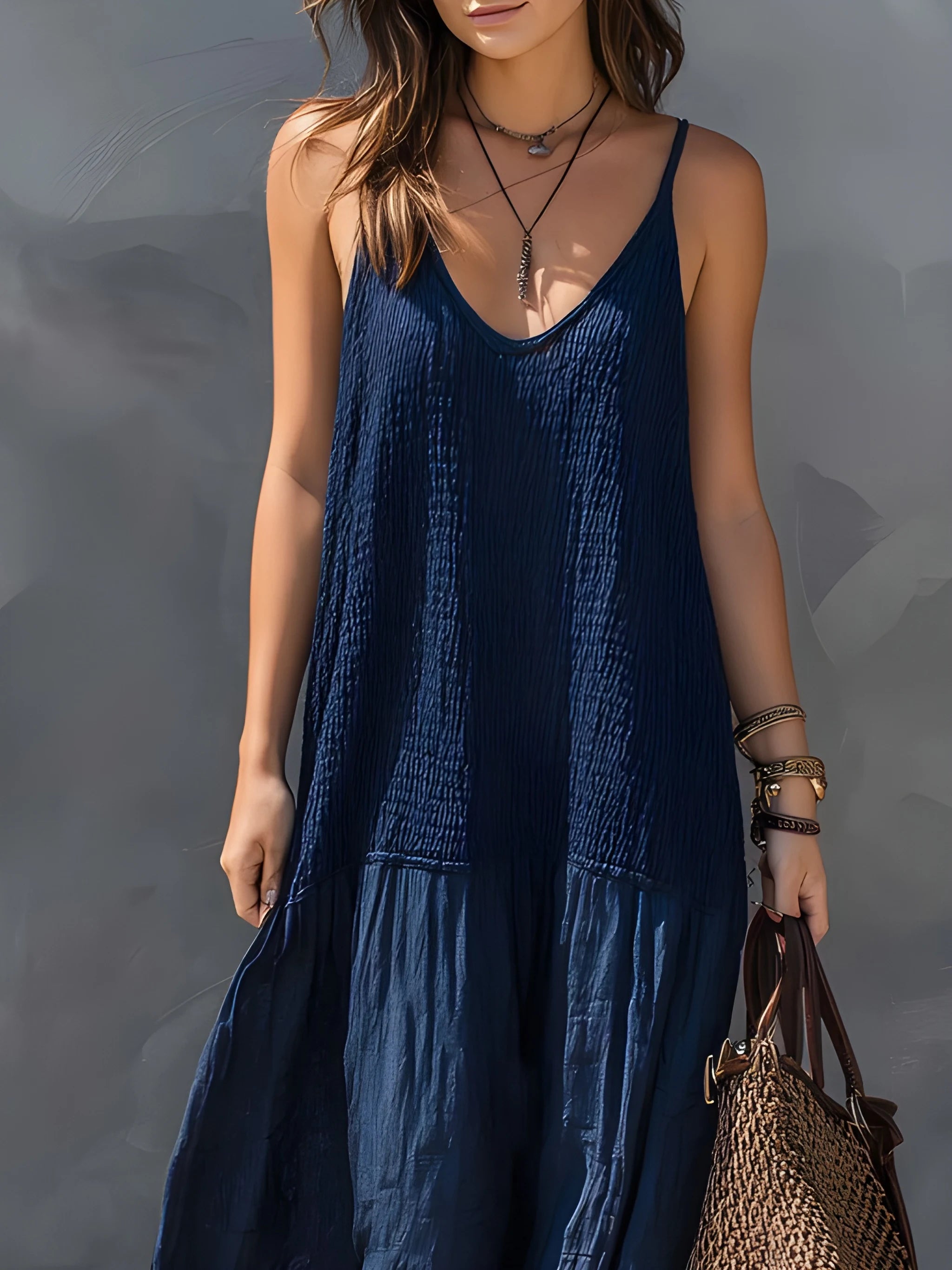 Women's Vintage Flowy Maxi Summer Dress with Split Hem
