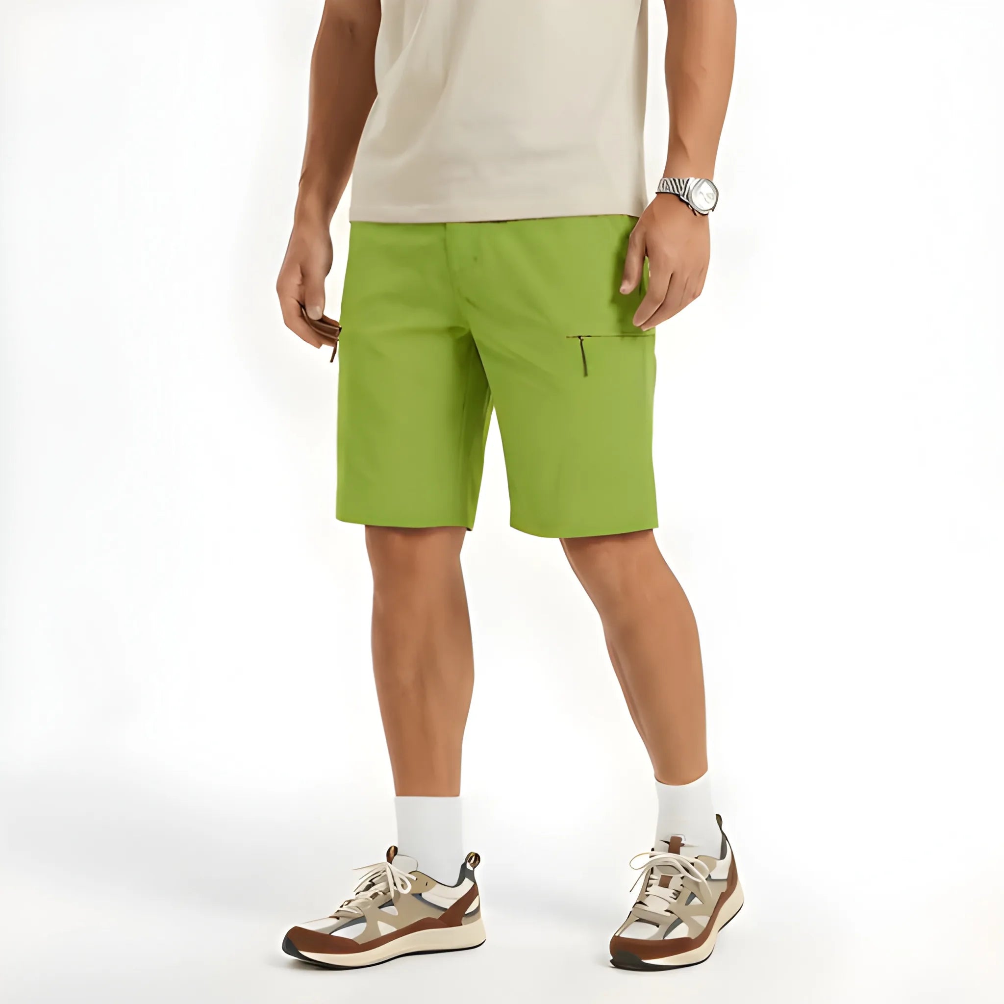 Men's Cargo Casual Shorts with Elastic Waist and Zip Pockets