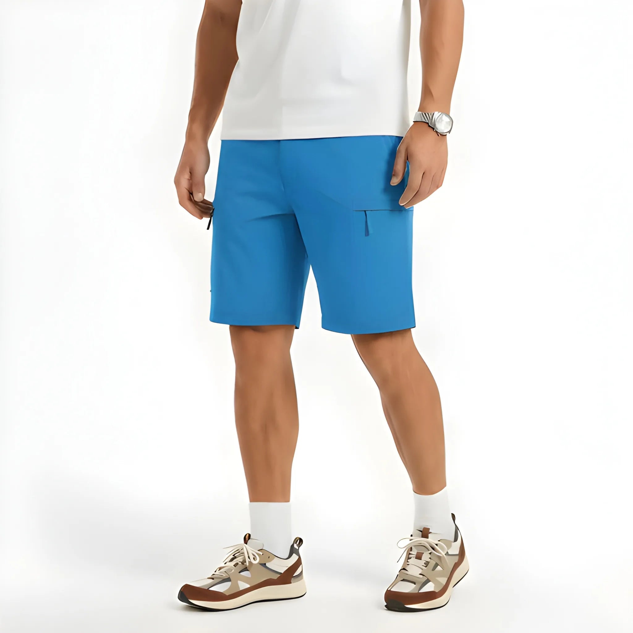 Men's Cargo Casual Shorts with Elastic Waist and Zip Pockets