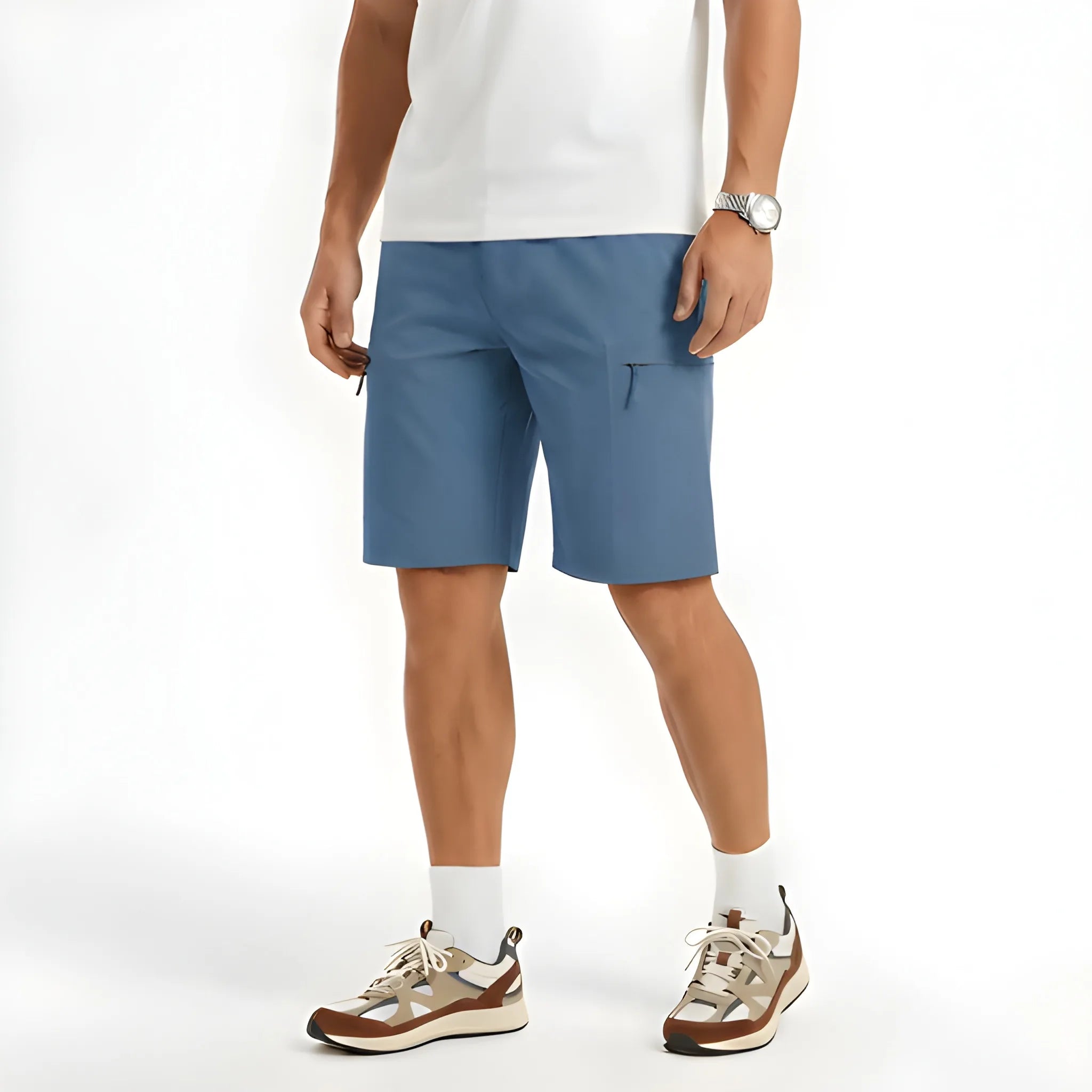 Men's Cargo Casual Shorts with Elastic Waist and Zip Pockets