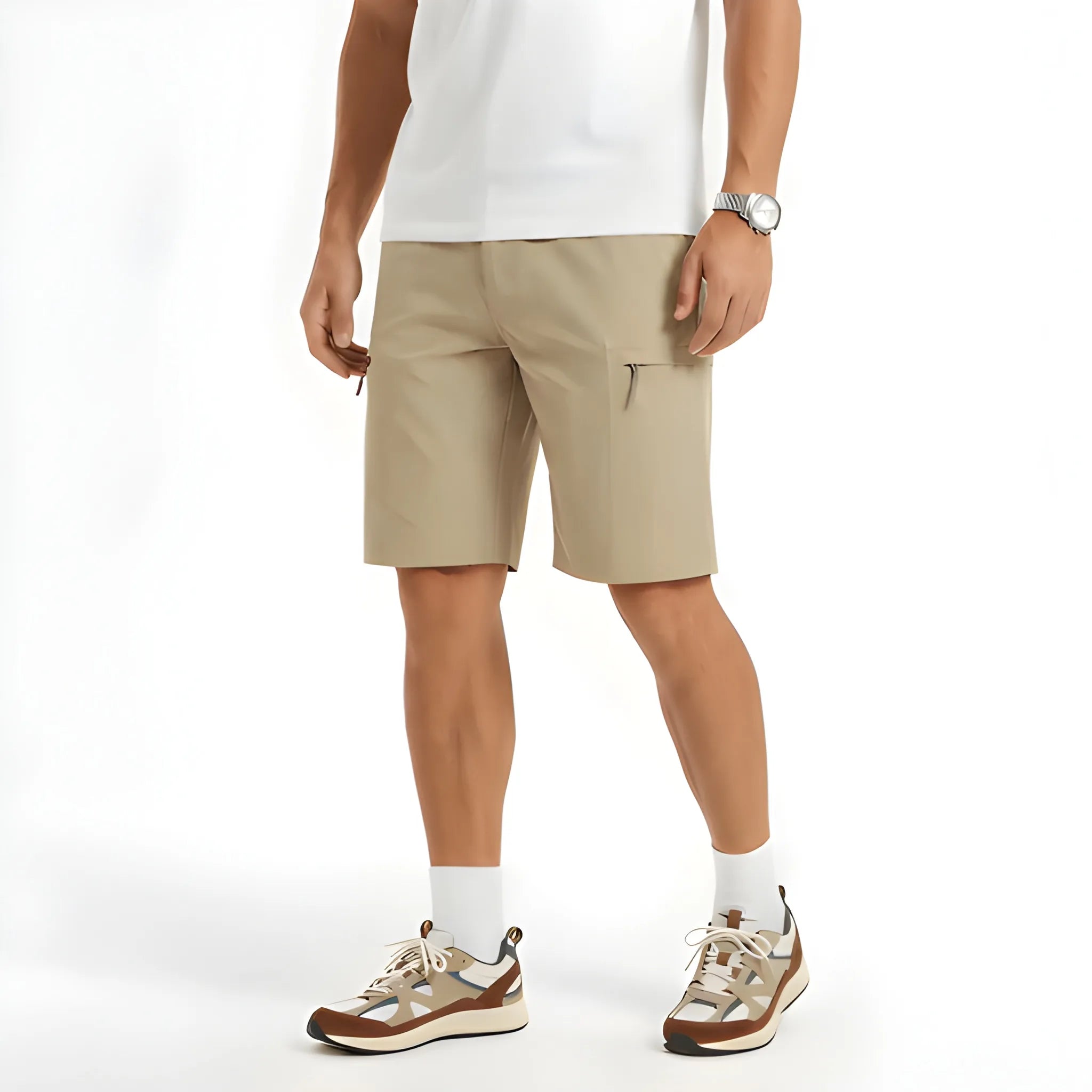 Men's Cargo Casual Shorts with Elastic Waist and Zip Pockets
