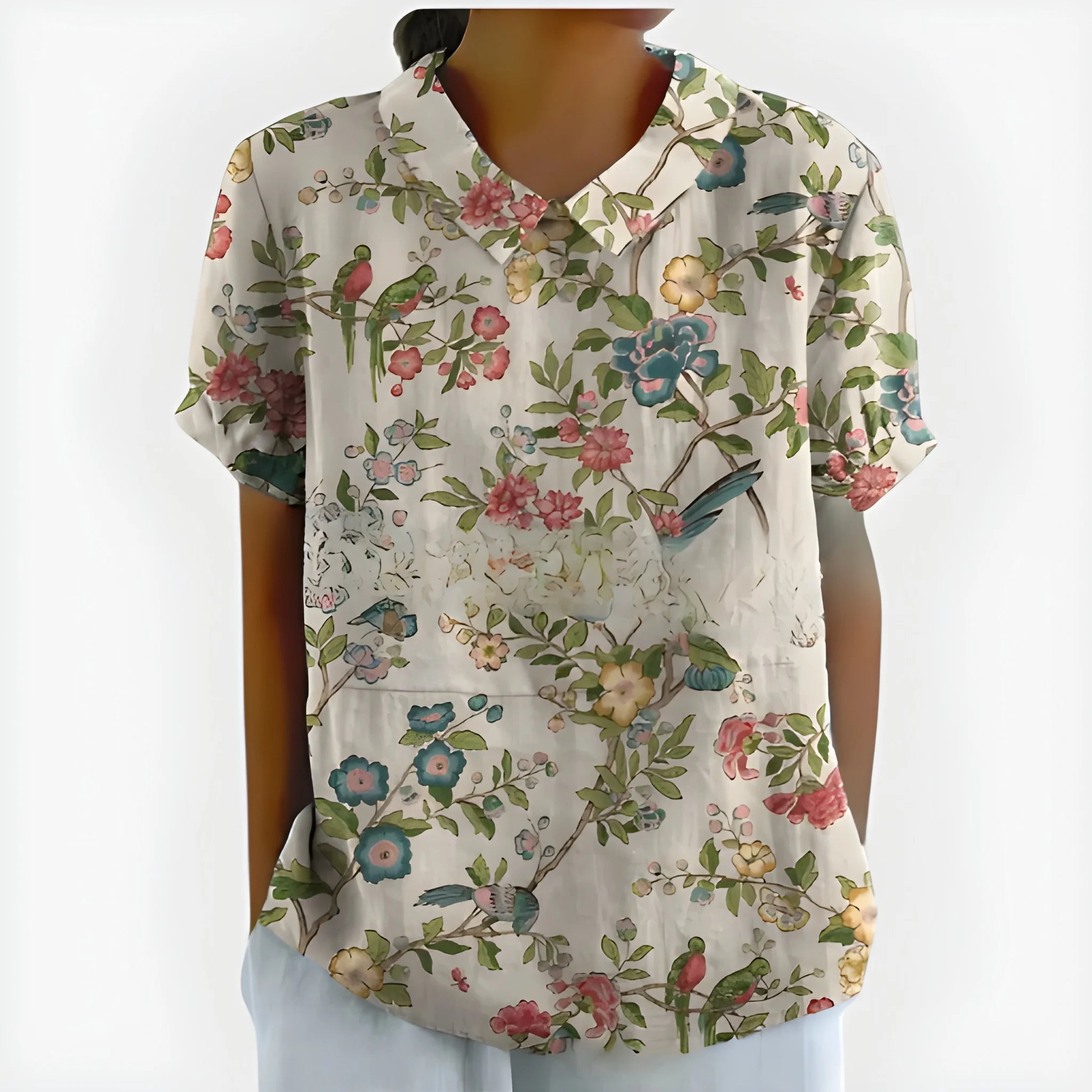 Women's Summer Striped Blouse with Short Sleeve and V-Neck