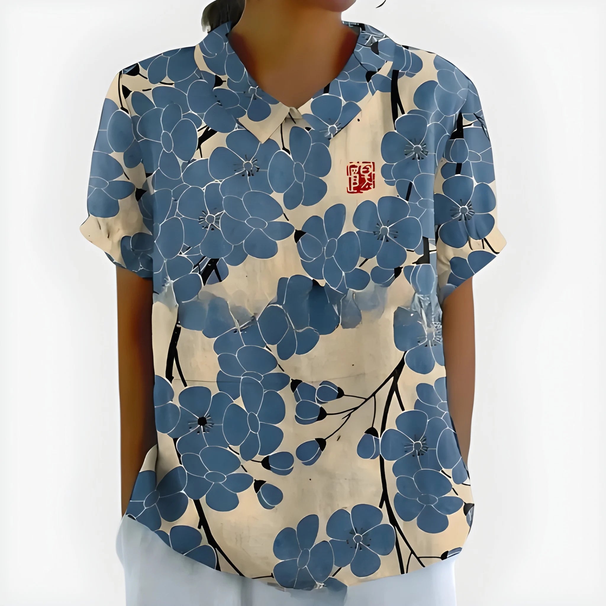 Women's Summer Striped Blouse with Short Sleeve and V-Neck