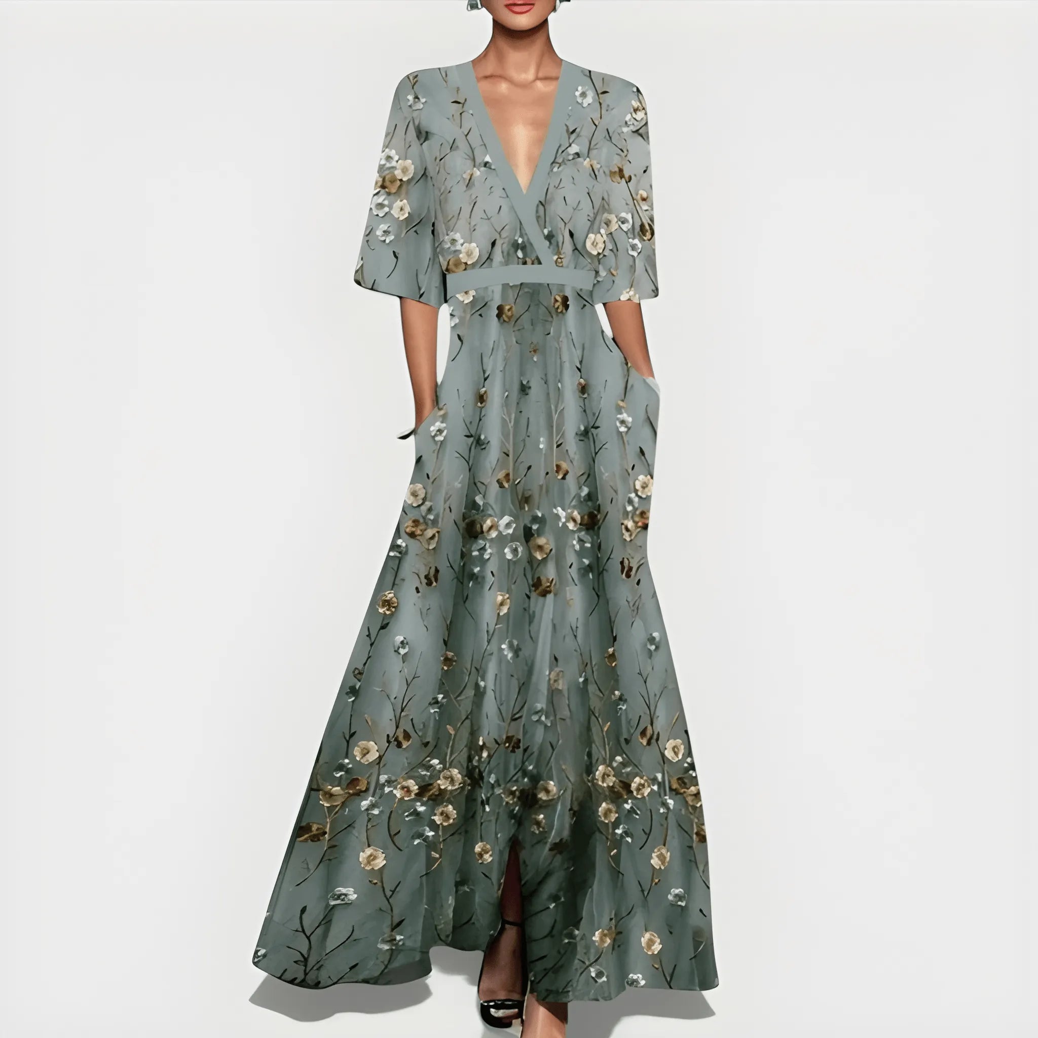 Women's Elegant Floral Maxi Summer Dress with V-Neck