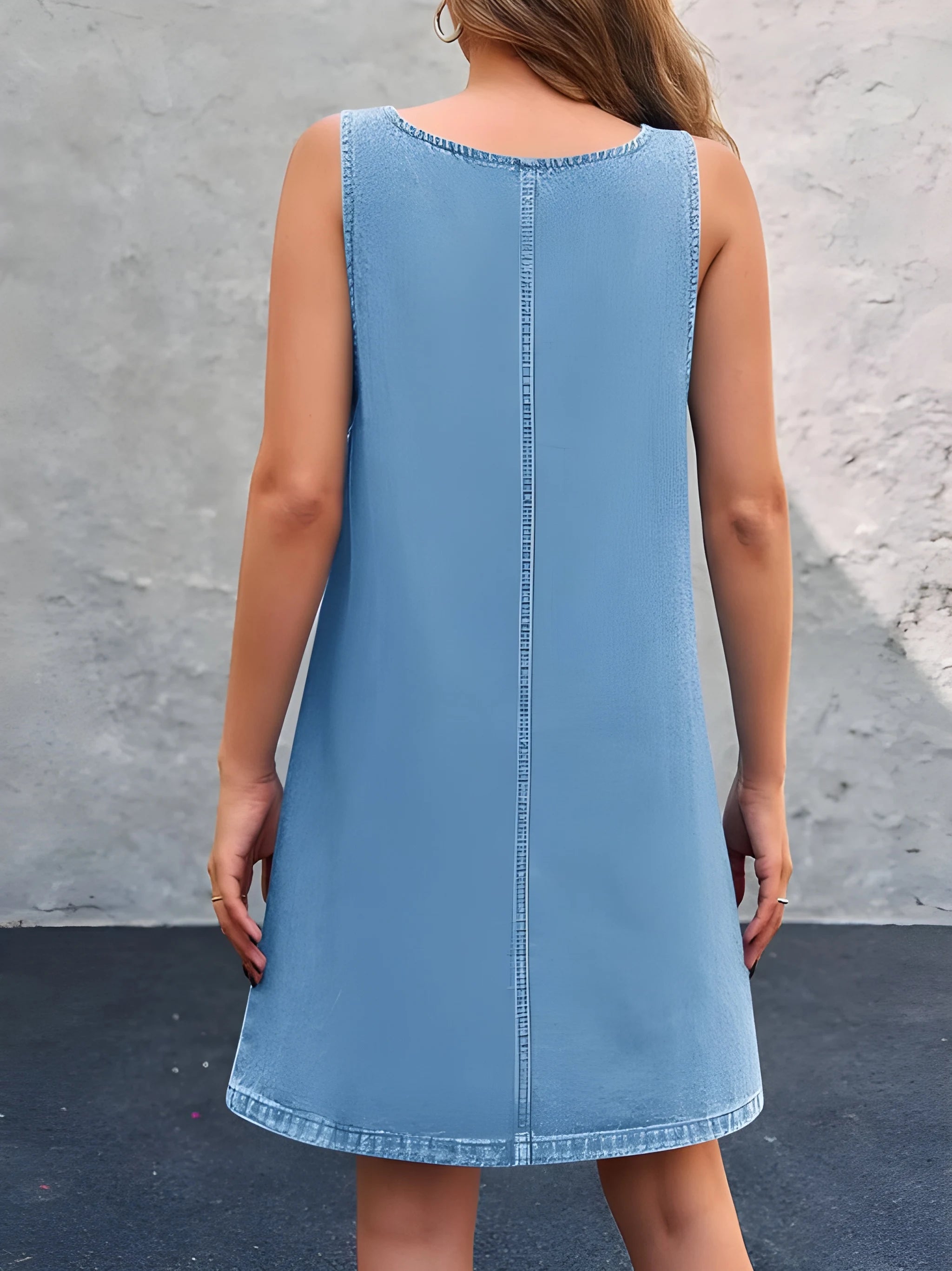 Women's Casual Denim Mini Summer Dress with Pockets