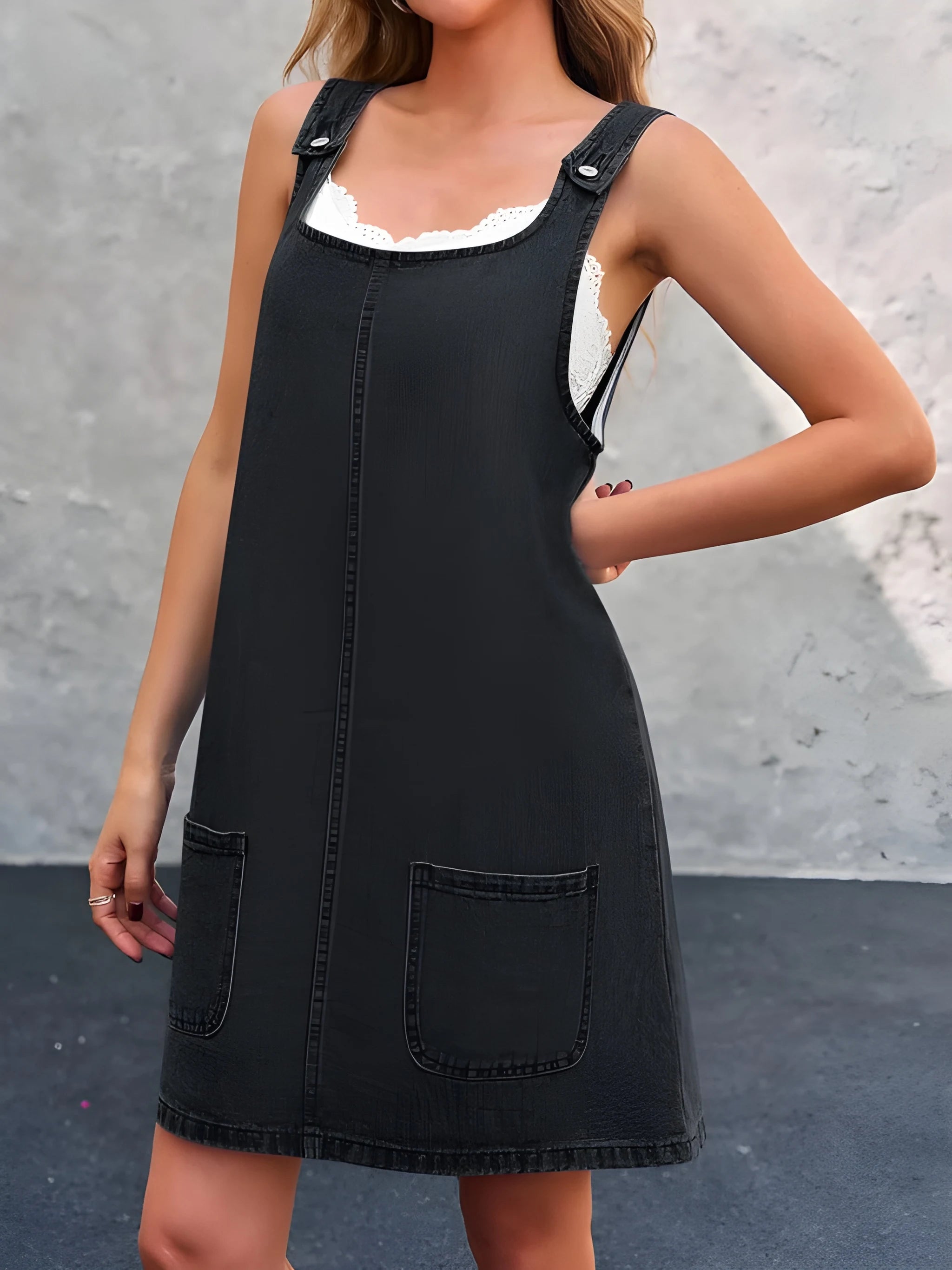 Women's Casual Denim Mini Summer Dress with Pockets