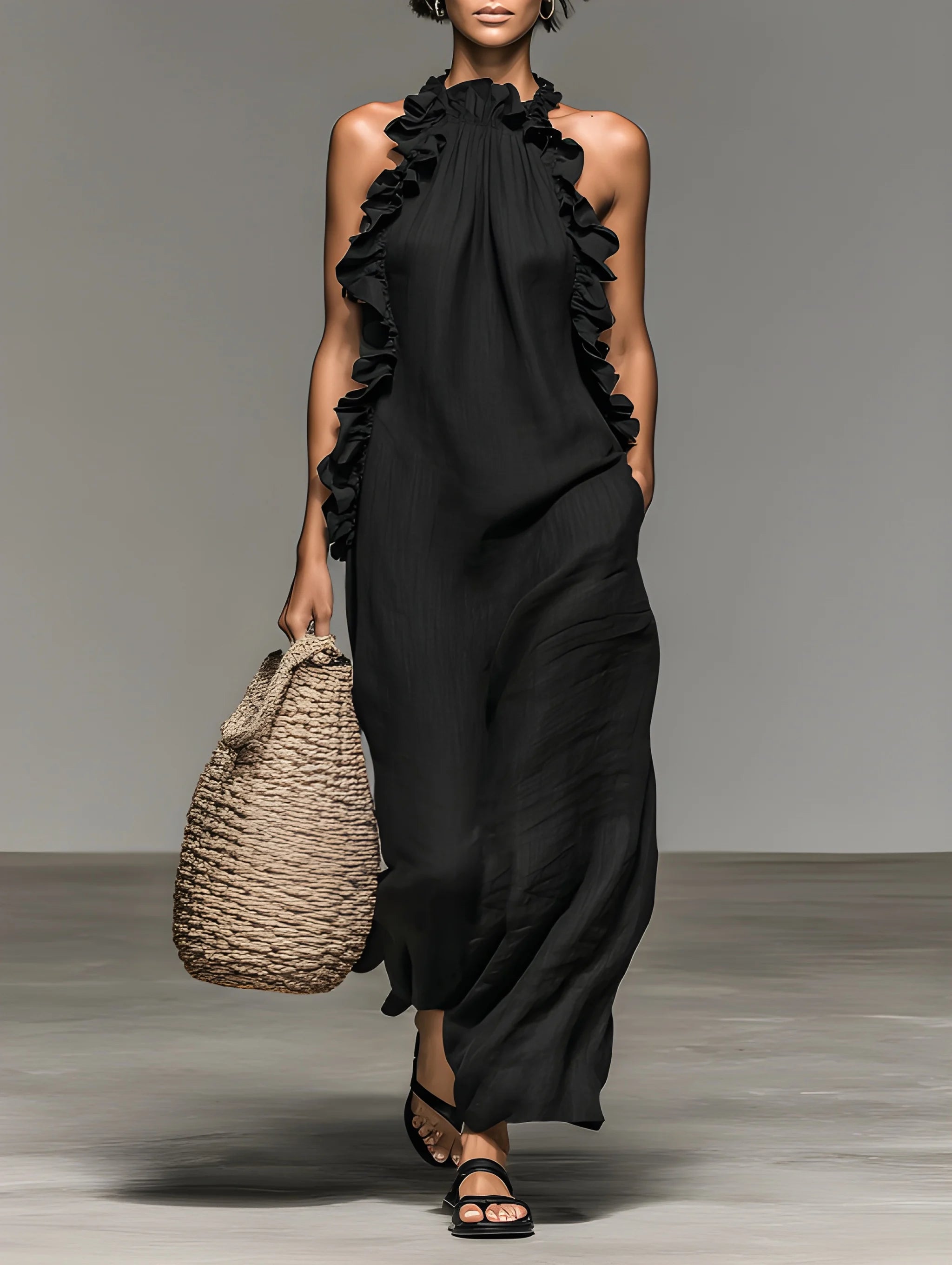 Women's Casual Boho Maxi Summer Dress with Ruffle Details