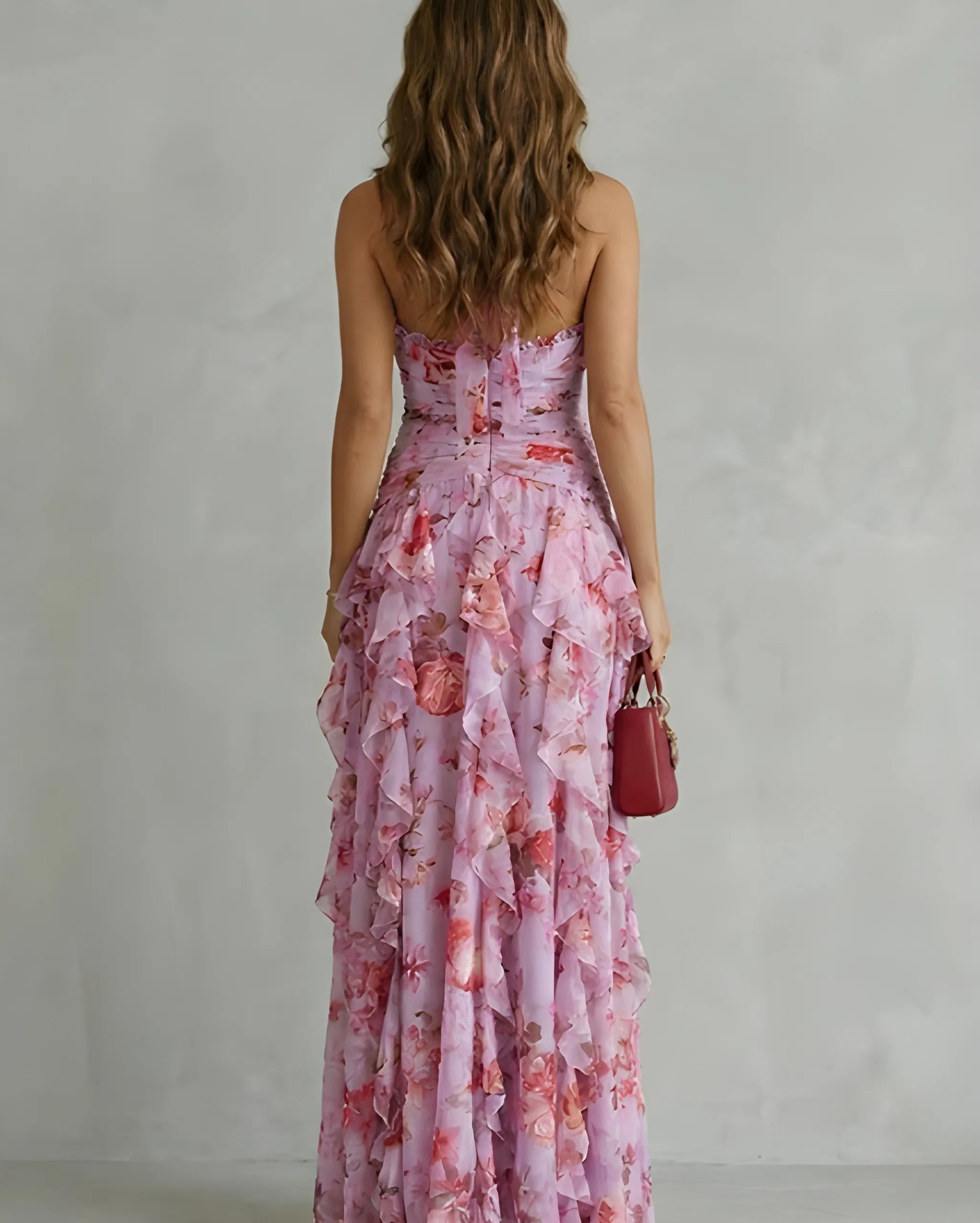 Women's Casual Floral Maxi Wedding Guest Dress with Halter Neck