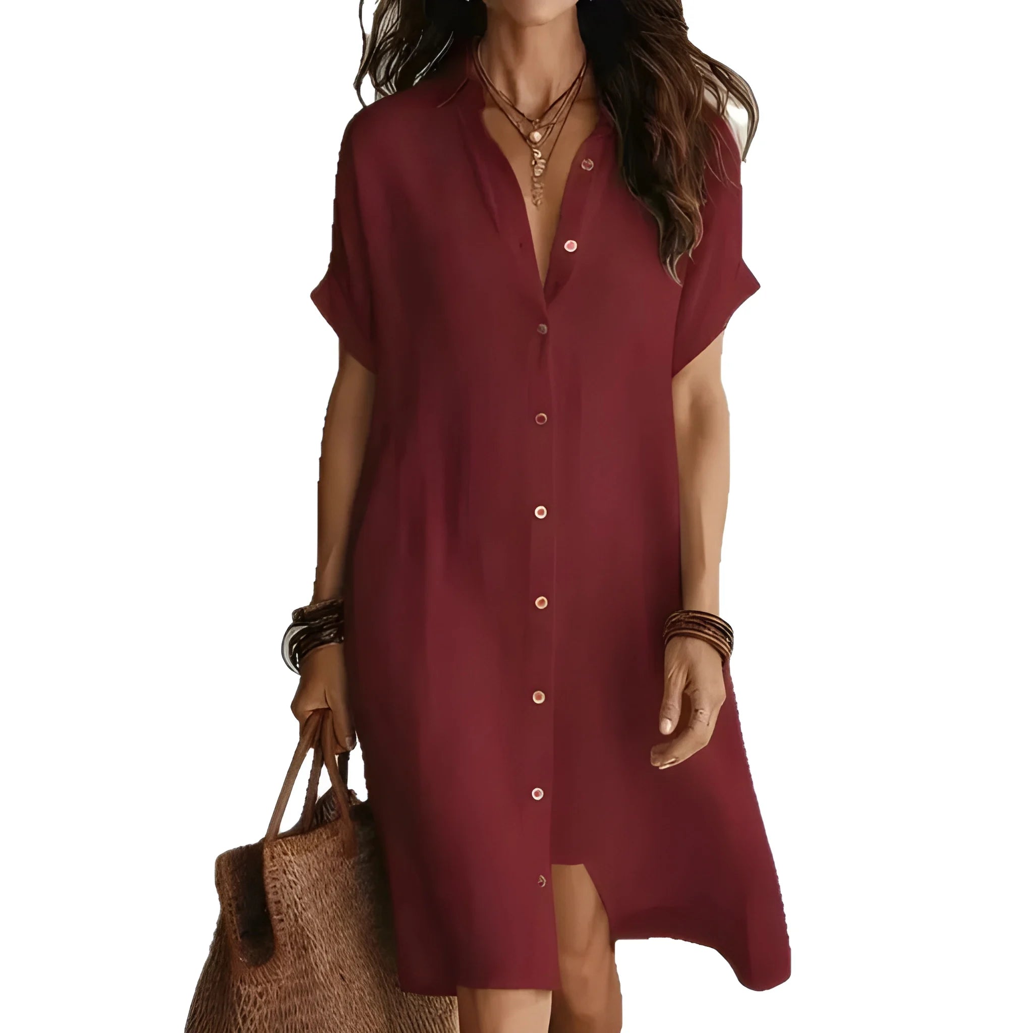 Women's Casual Loose Mini Summer Dress with Buttons