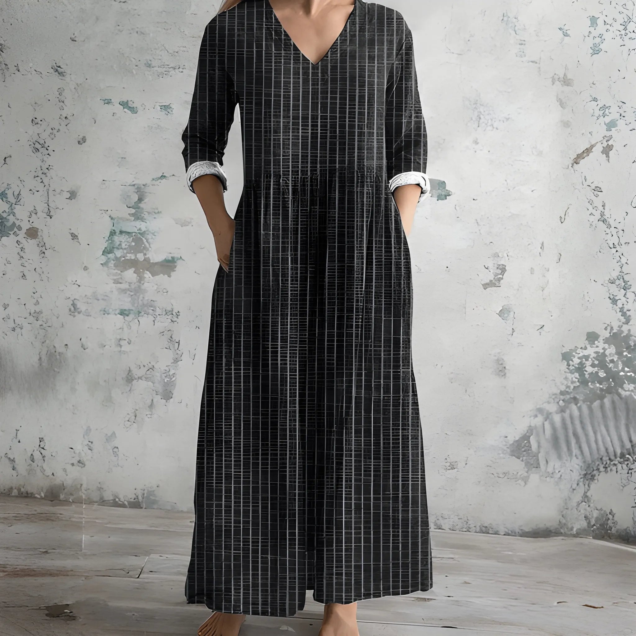 Women's Casual Flowy Midi Summer Dress with V Neck
