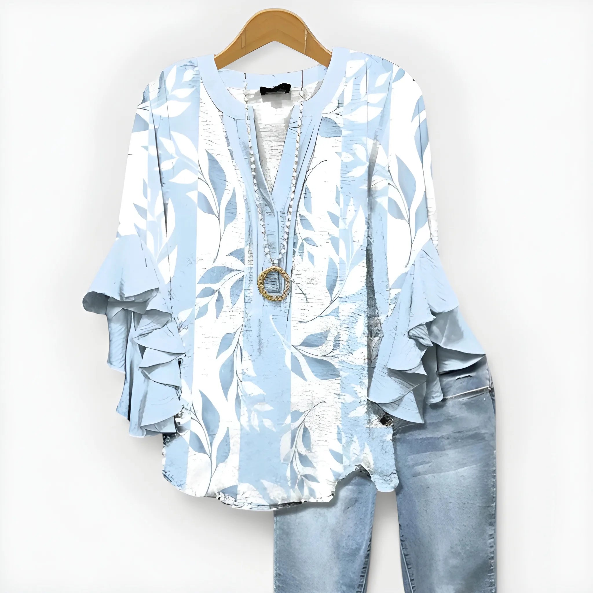 Women's Summer Loose Blouse with V-Neck and Ruffle Sleeves