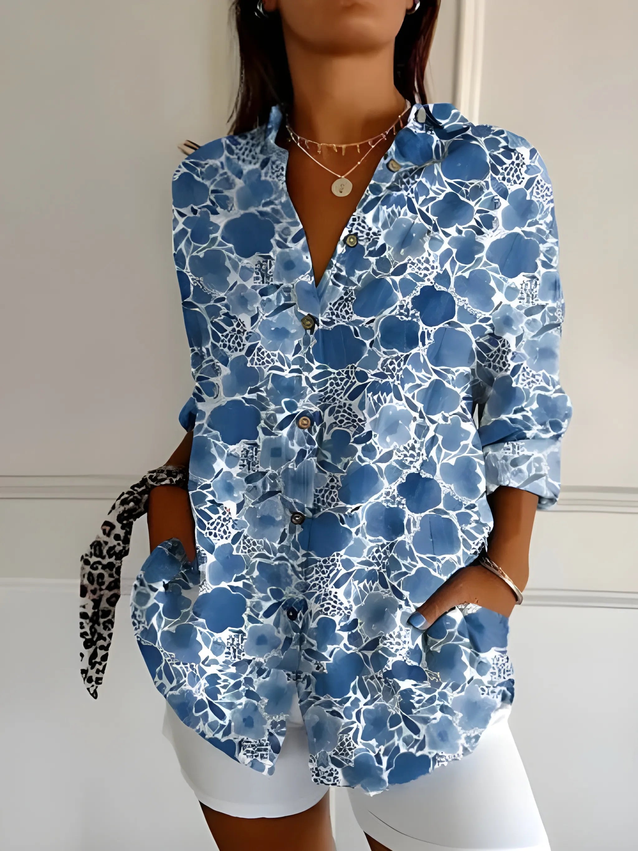 Women's Casual Work Shirt with Button-Up Front and Pockets