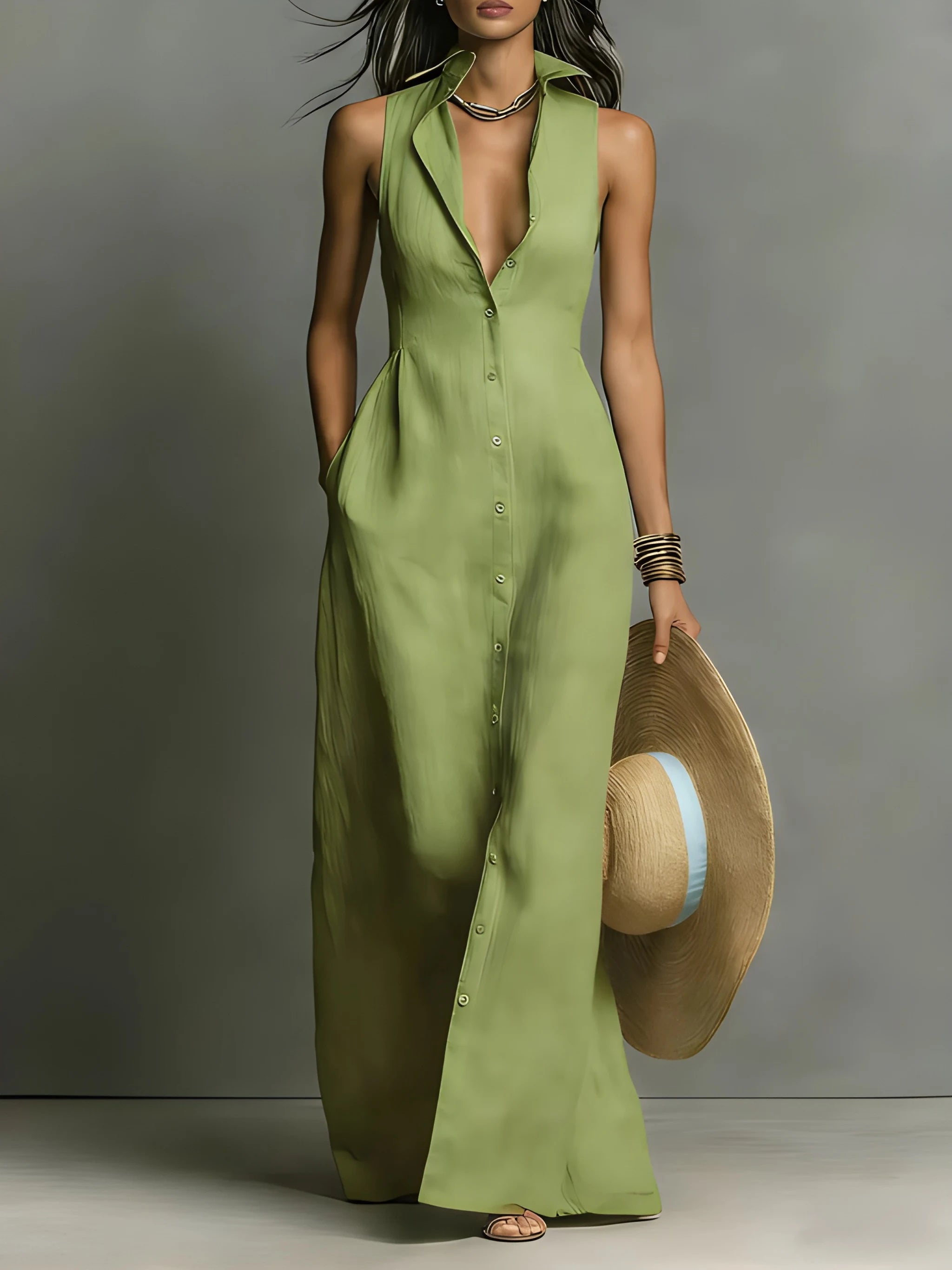 Women's Elegant Maxi Summer Dress with Sleeveless Cut and Maxi Length