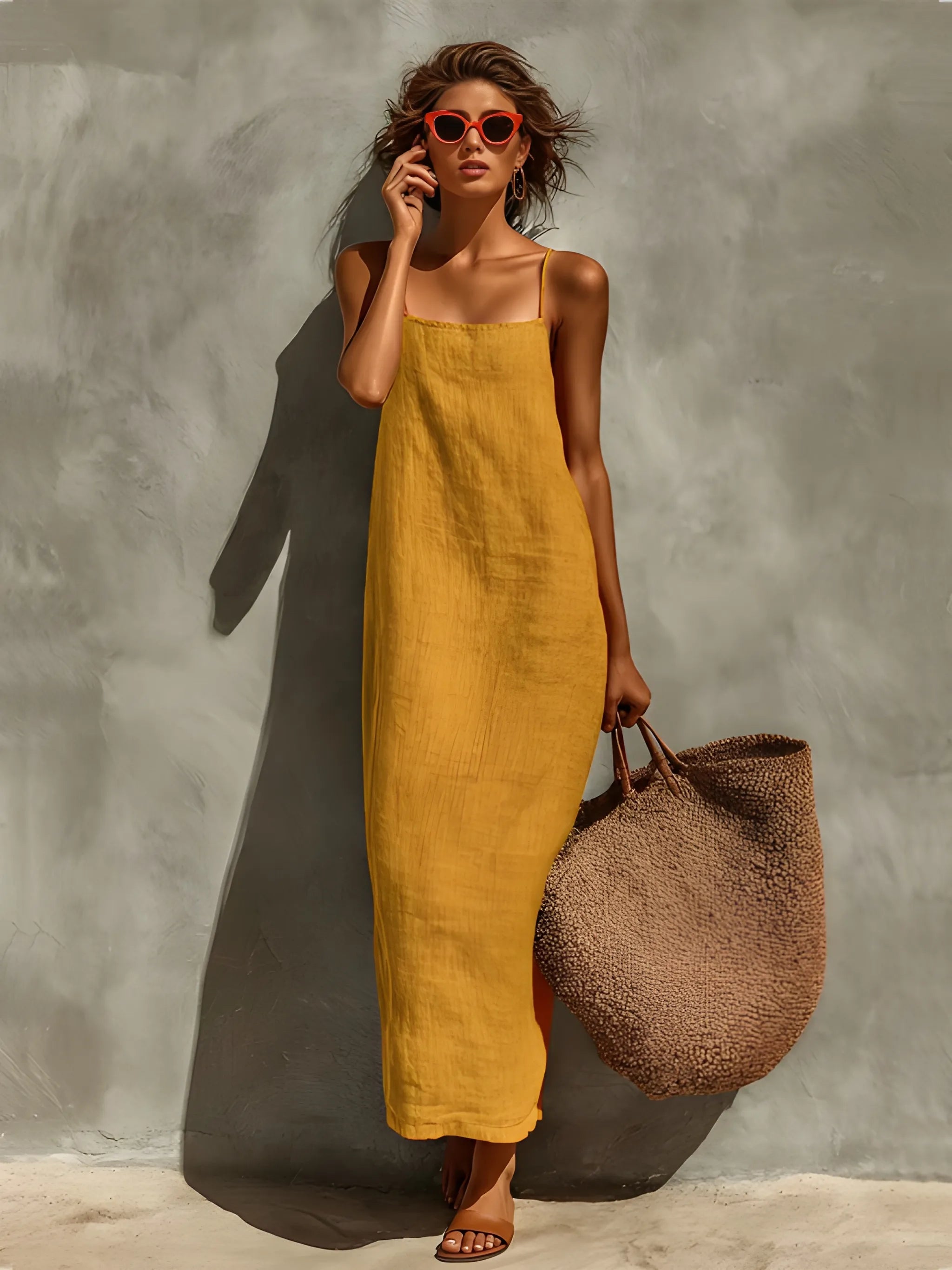 Women's Boho Flowy Maxi Summer Dress with Square Neck