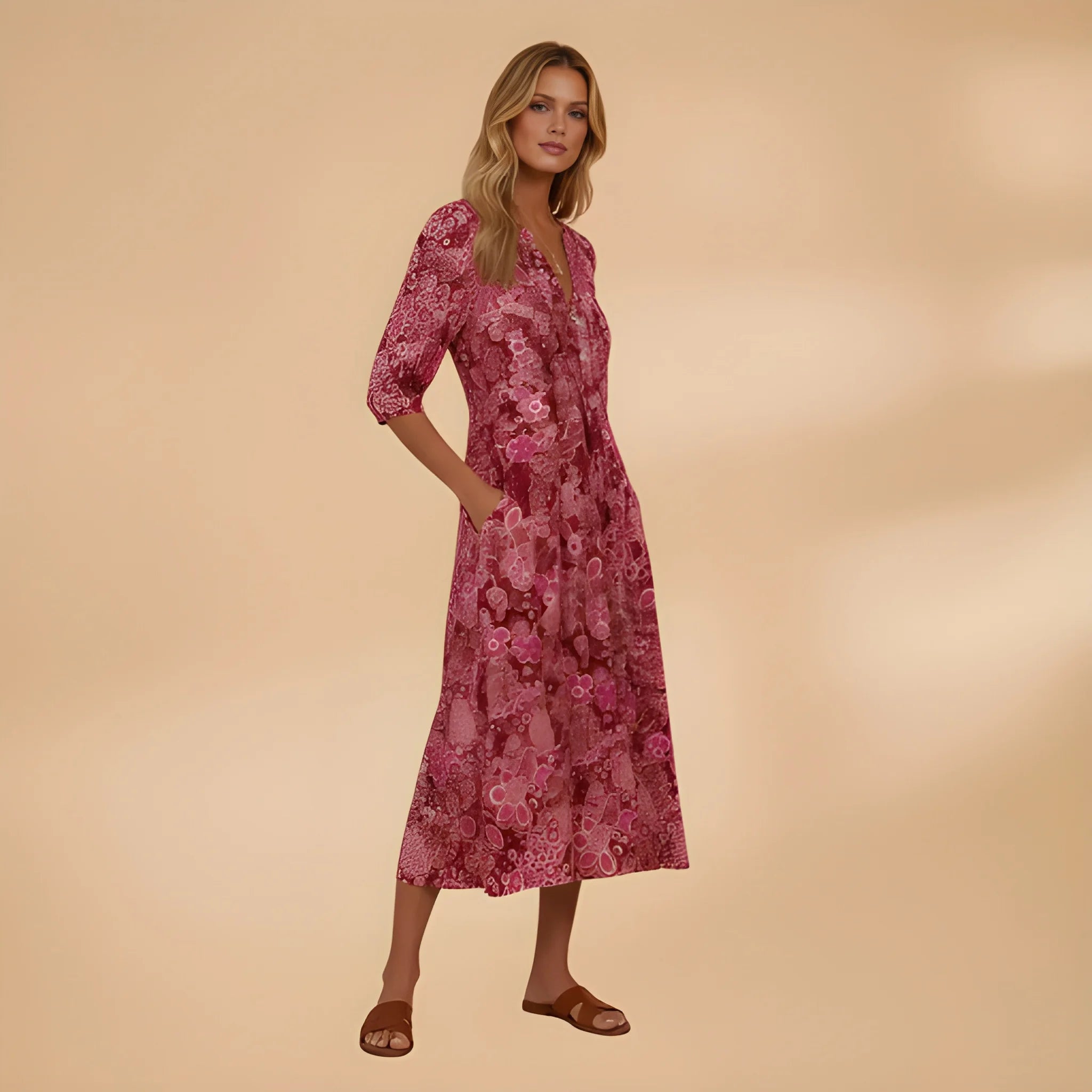 Women's Vintage Elegant Midi Summer Dress with Pockets