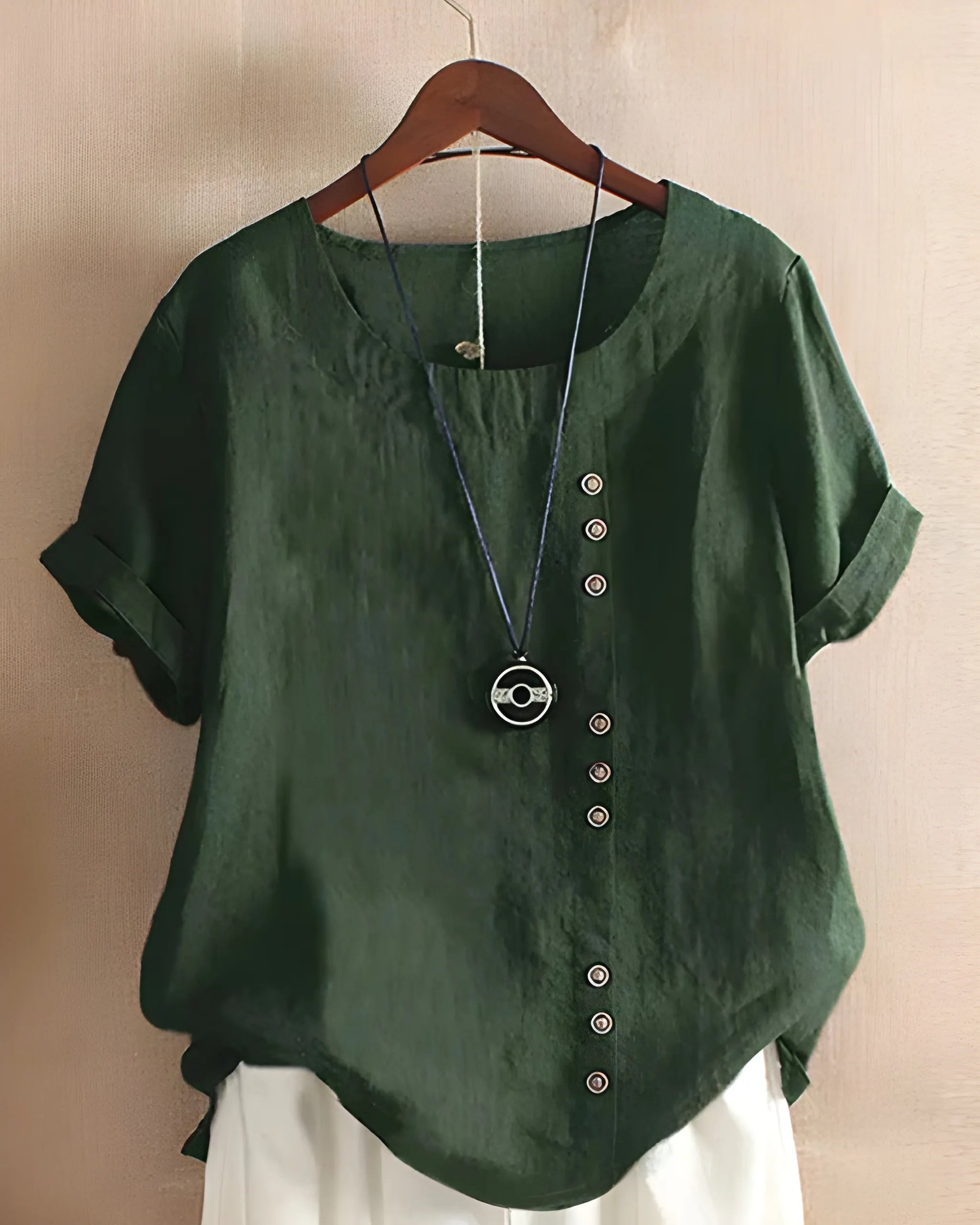 Women's Oversized Summer Tunic Blouse with Crew Neck and Short Sleeve