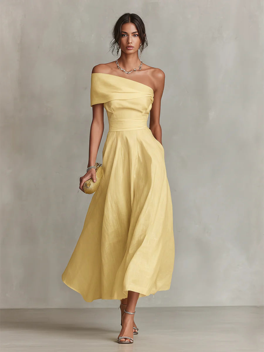 Women's Stylish Yellow Maxi Summer Dress with One Shoulder