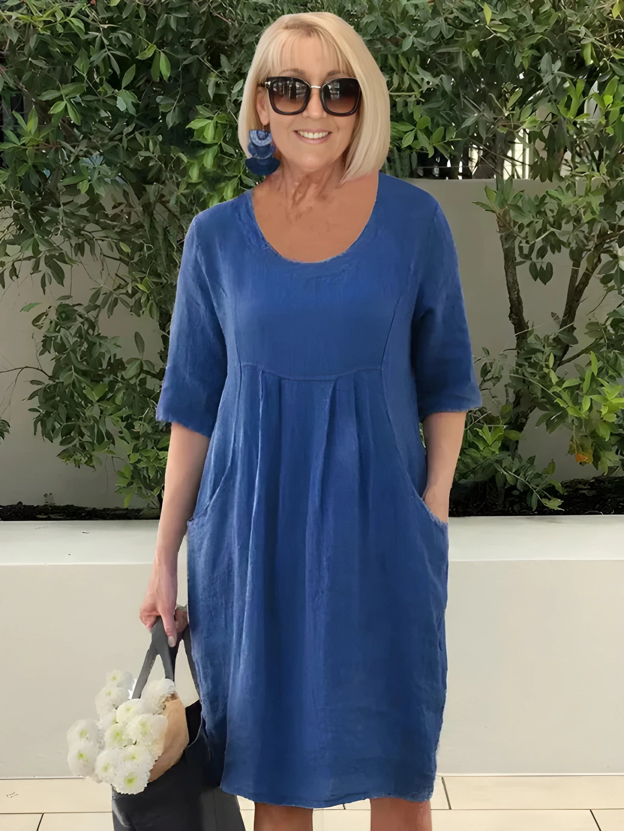 Women's Casual Flowy Midi Summer Dress with Pleated Front