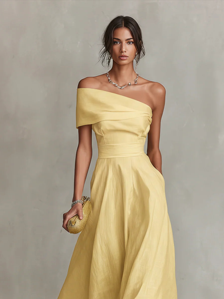 Women's Stylish Yellow Maxi Summer Dress with One Shoulder