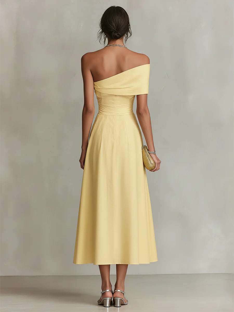 Women's Stylish Yellow Maxi Summer Dress with One Shoulder