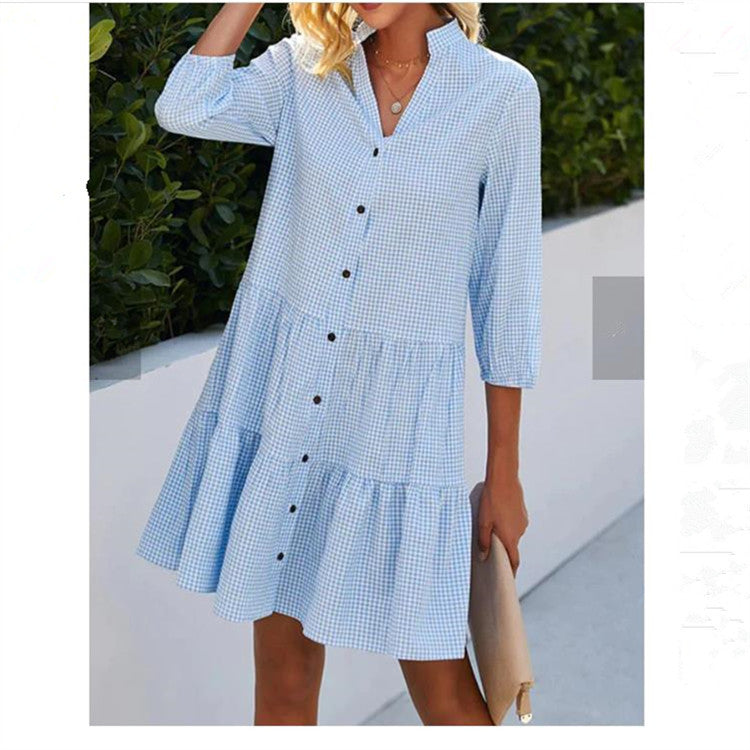 Women's Casual Elegant Mini Summer Dress with V-Neck