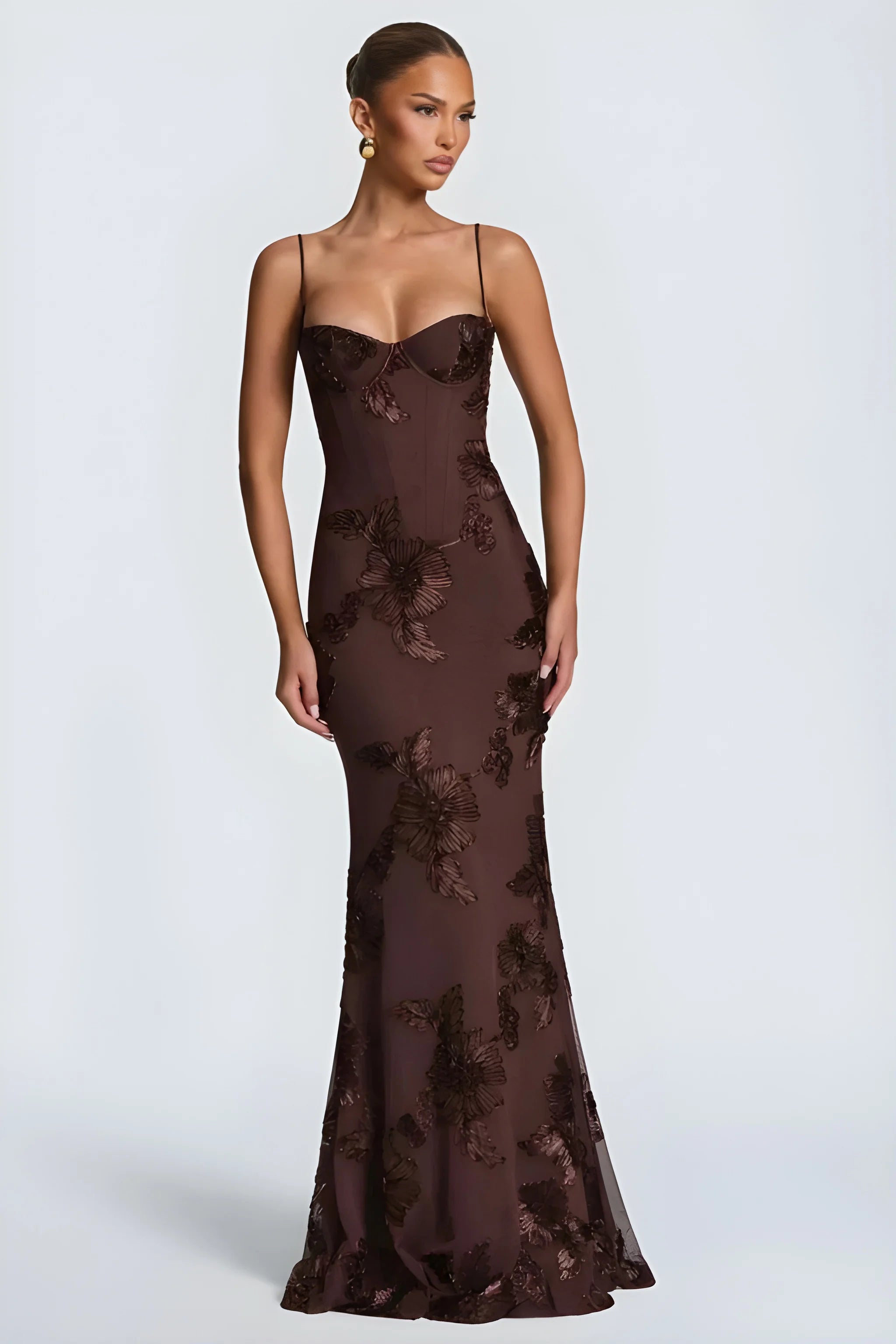Women's Formal Elegant Maxi Wedding Guest Dress with Embroidered Detailing