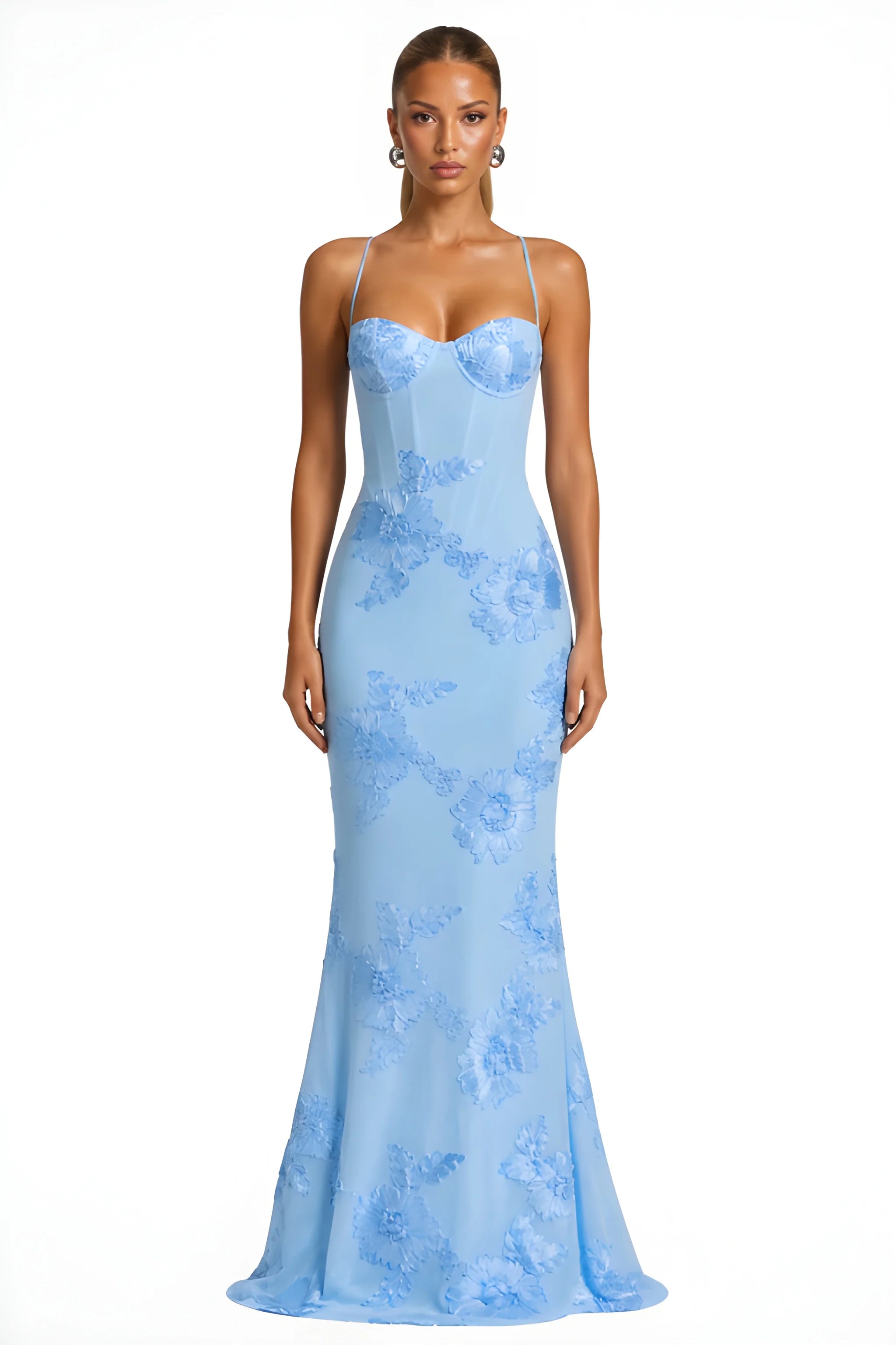 Women's Formal Elegant Maxi Wedding Guest Dress with Embroidered Detailing
