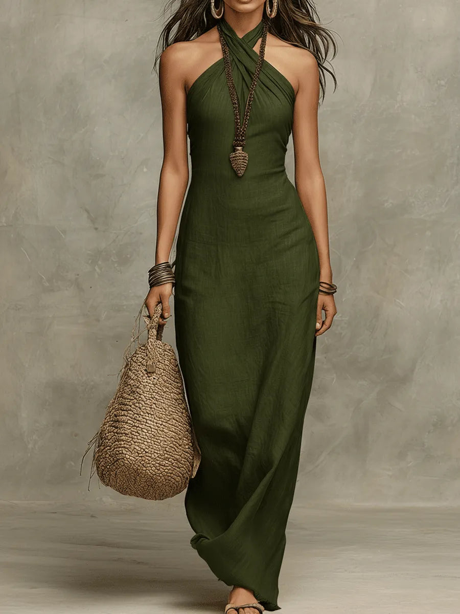 Women's Elegant Flowy Maxi Summer Dress with Halter Neck