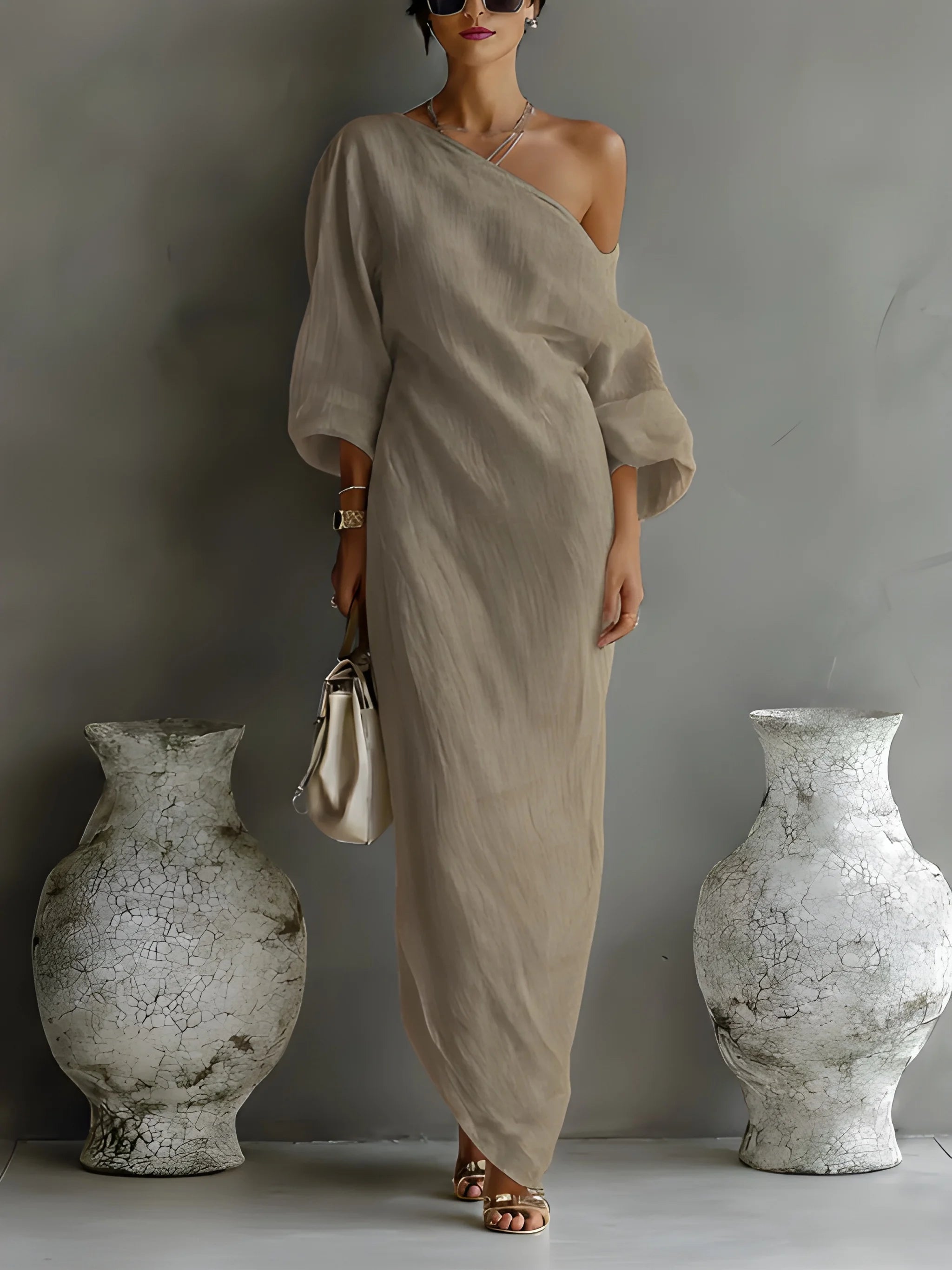 Women's Elegant Flowy Maxi Summer Dress with One Shoulder