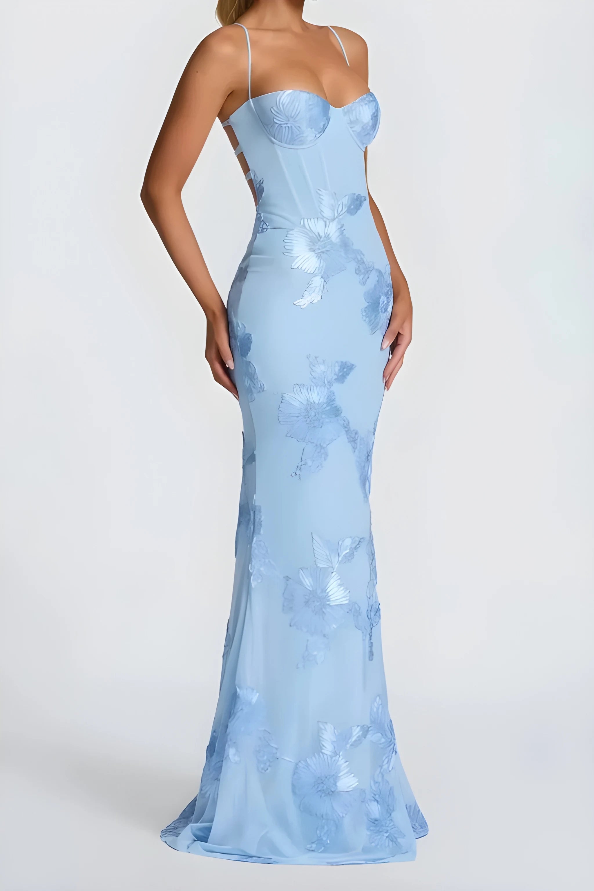 Women's Formal Elegant Maxi Wedding Guest Dress with Embroidered Detailing