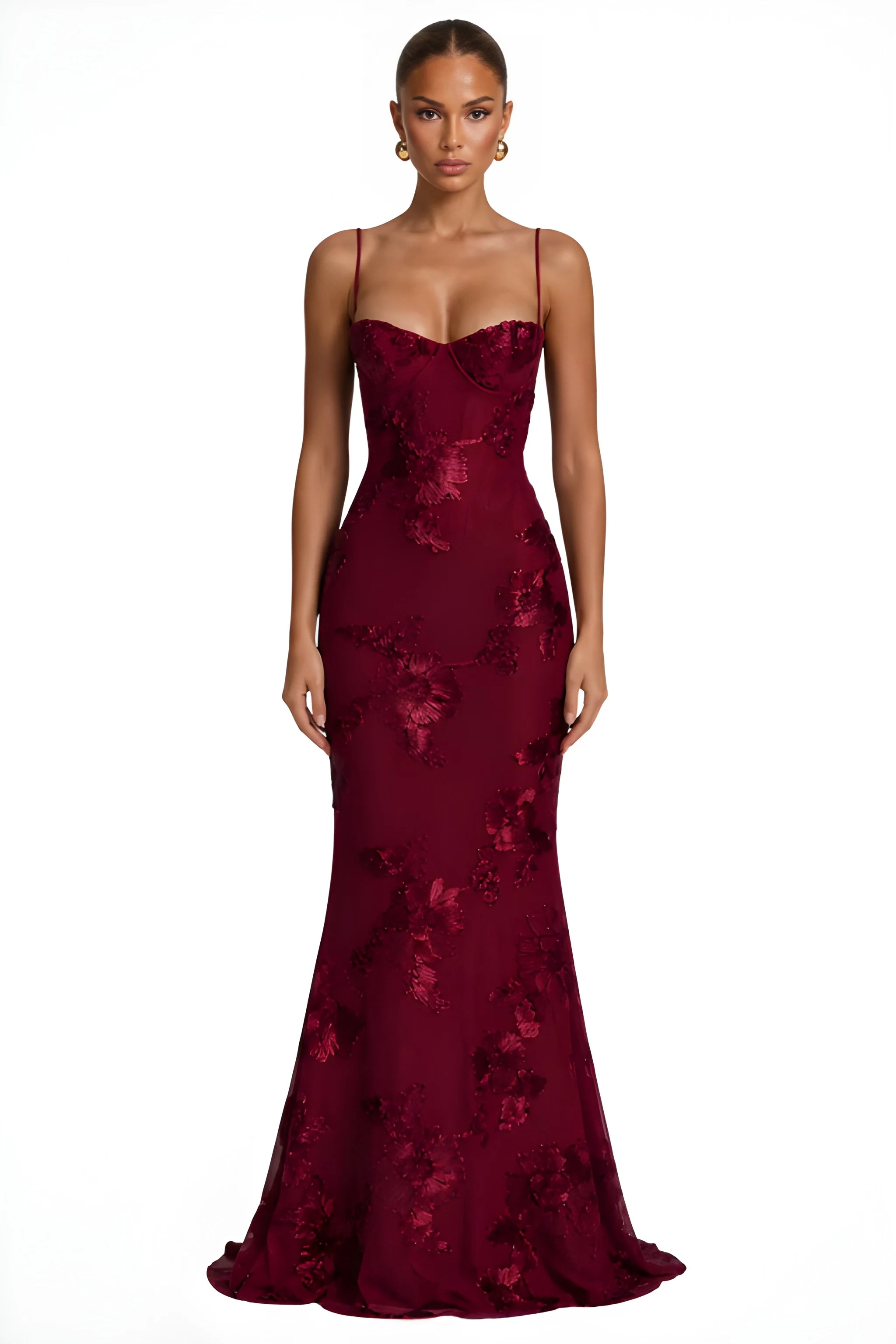 Women's Formal Elegant Maxi Wedding Guest Dress with Embroidered Detailing