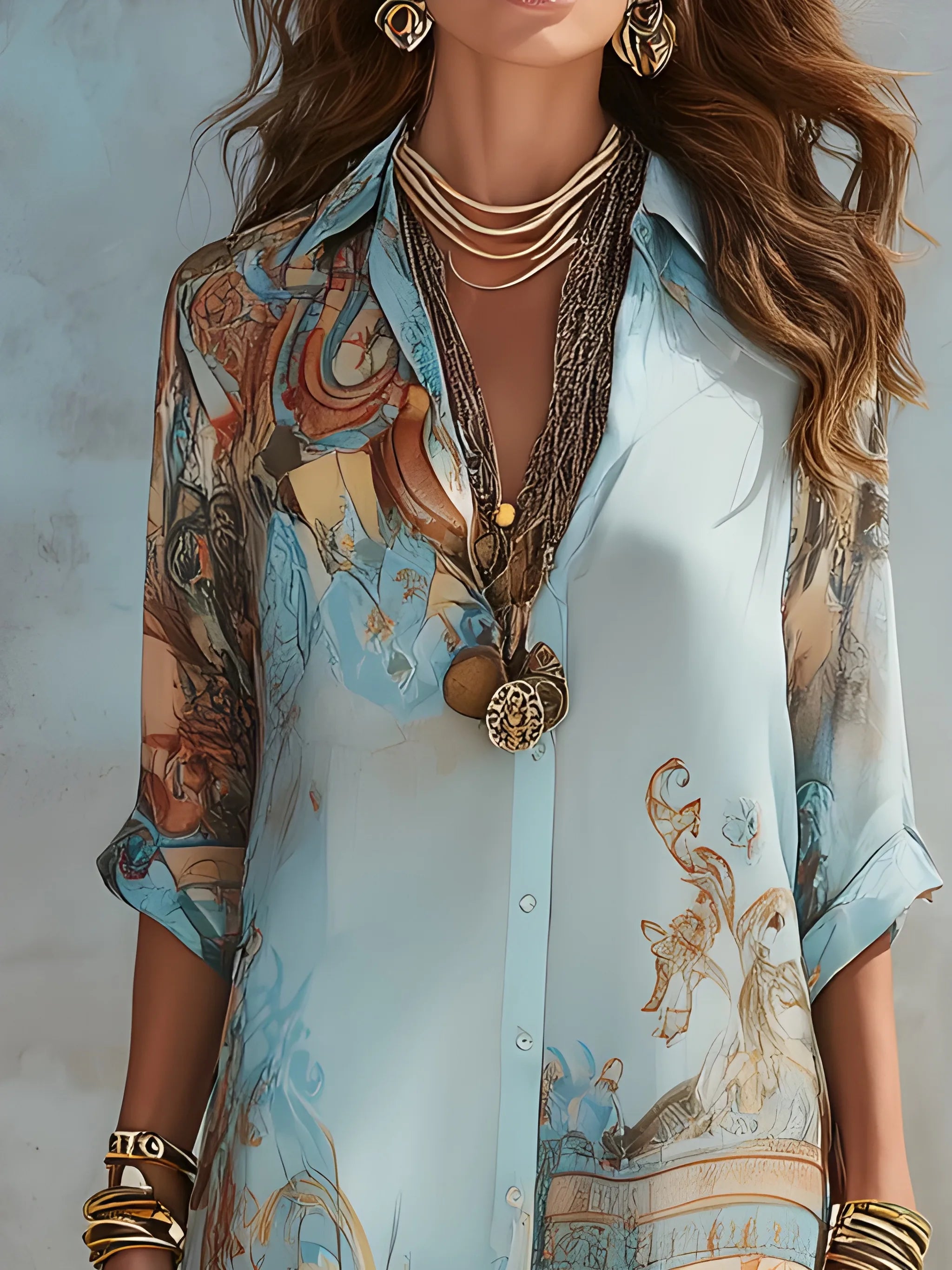 Women's Casual Printed Maxi Summer Shirt Dress with Waist Tie