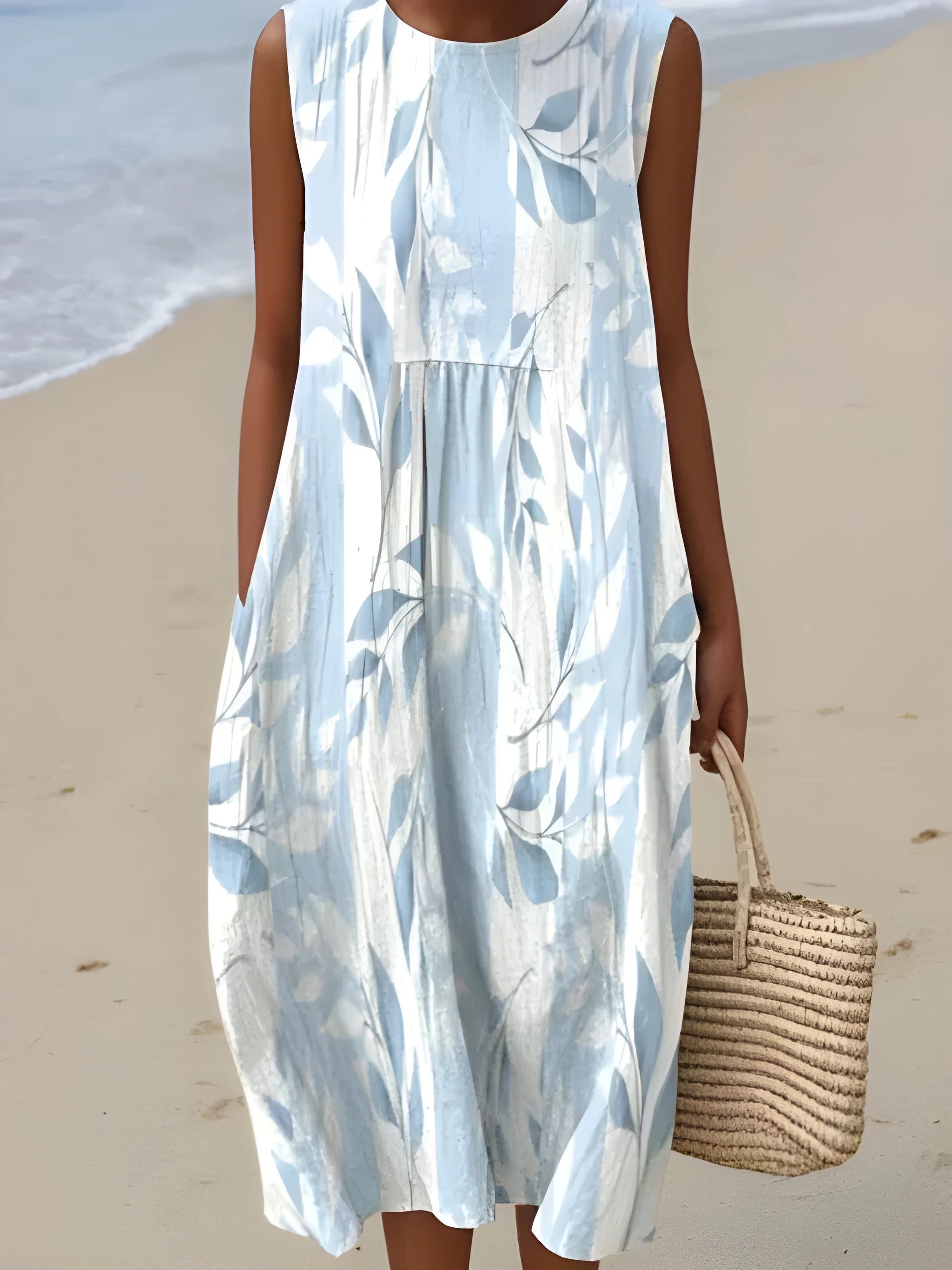 Women's Casual Boho Midi Summer Dress with Sleeveless Cut and Low Back