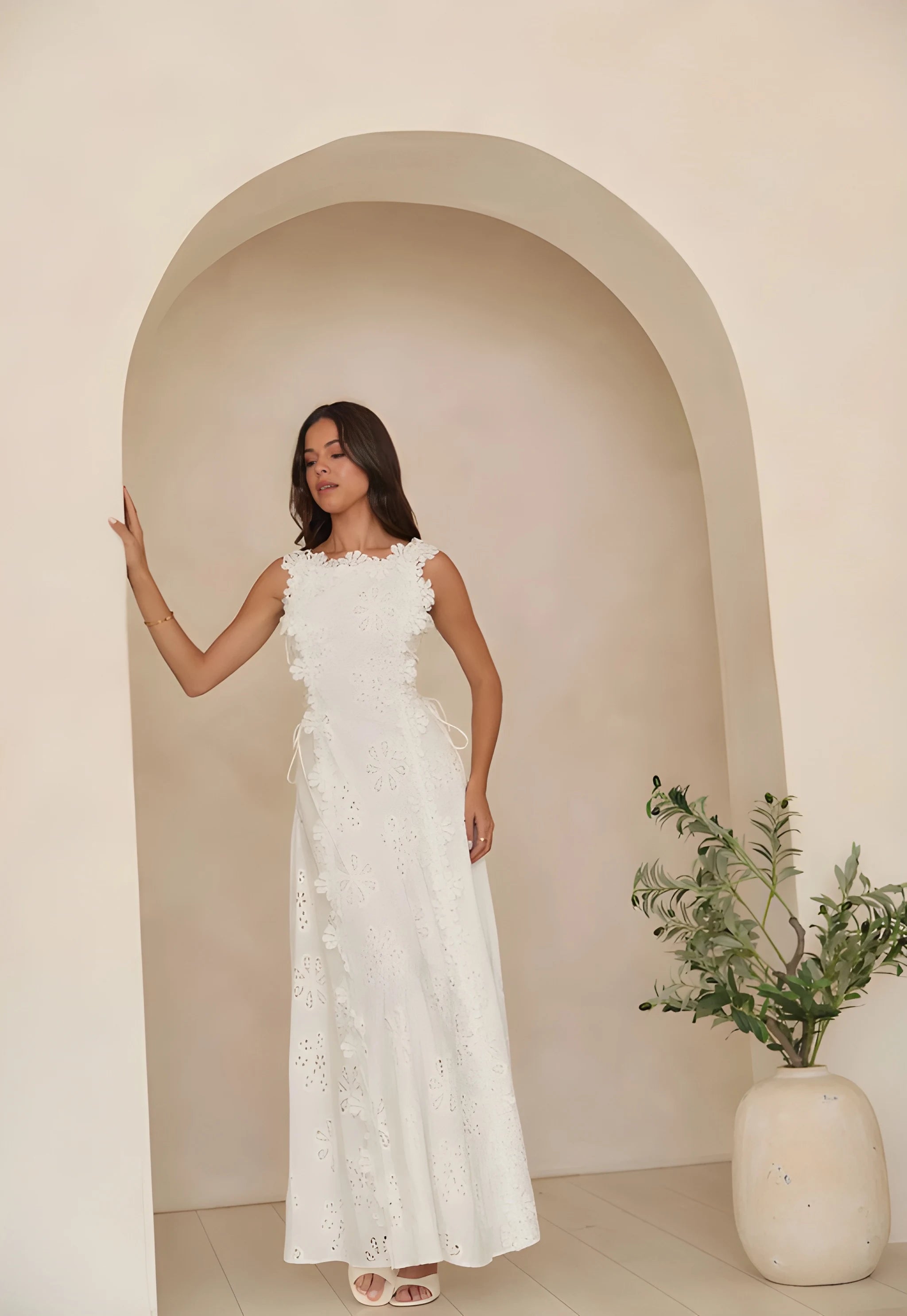 Women's Floral Embroidered Maxi Summer Dress with Adjustable Waist