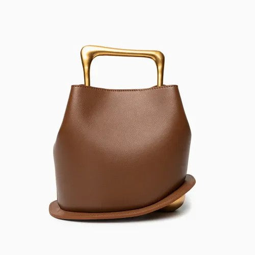 Women's Asymmetrical Hand Bag with Geometric Handle and Detachable Strap
