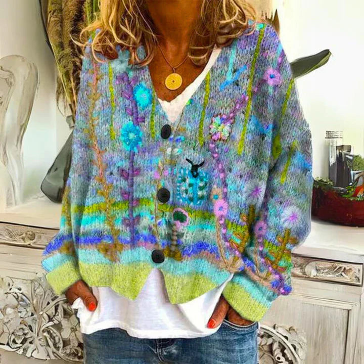Angie | Women's Floral Warm Cardigan | Button Down