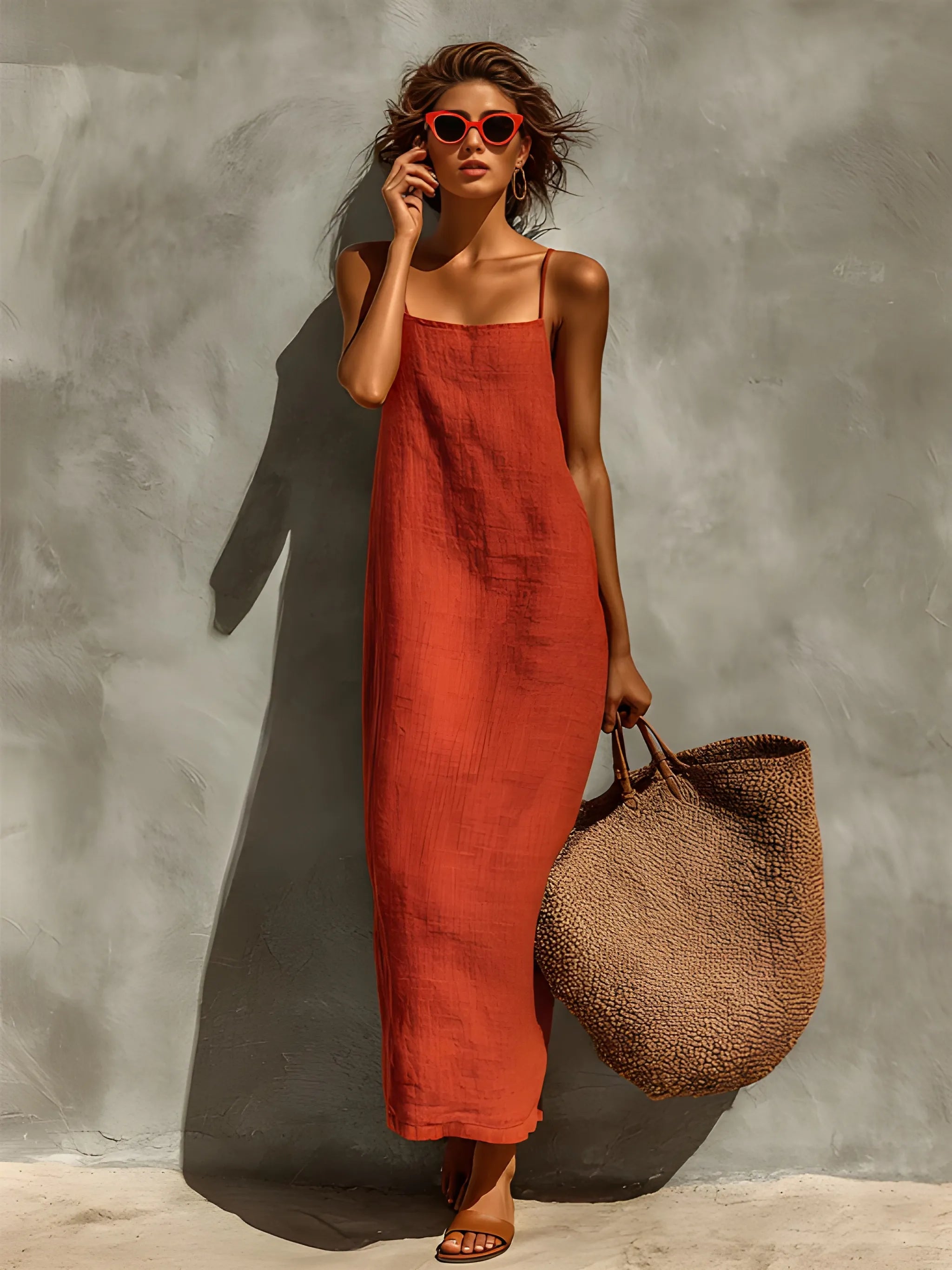 Women's Boho Flowy Maxi Summer Dress with Square Neck